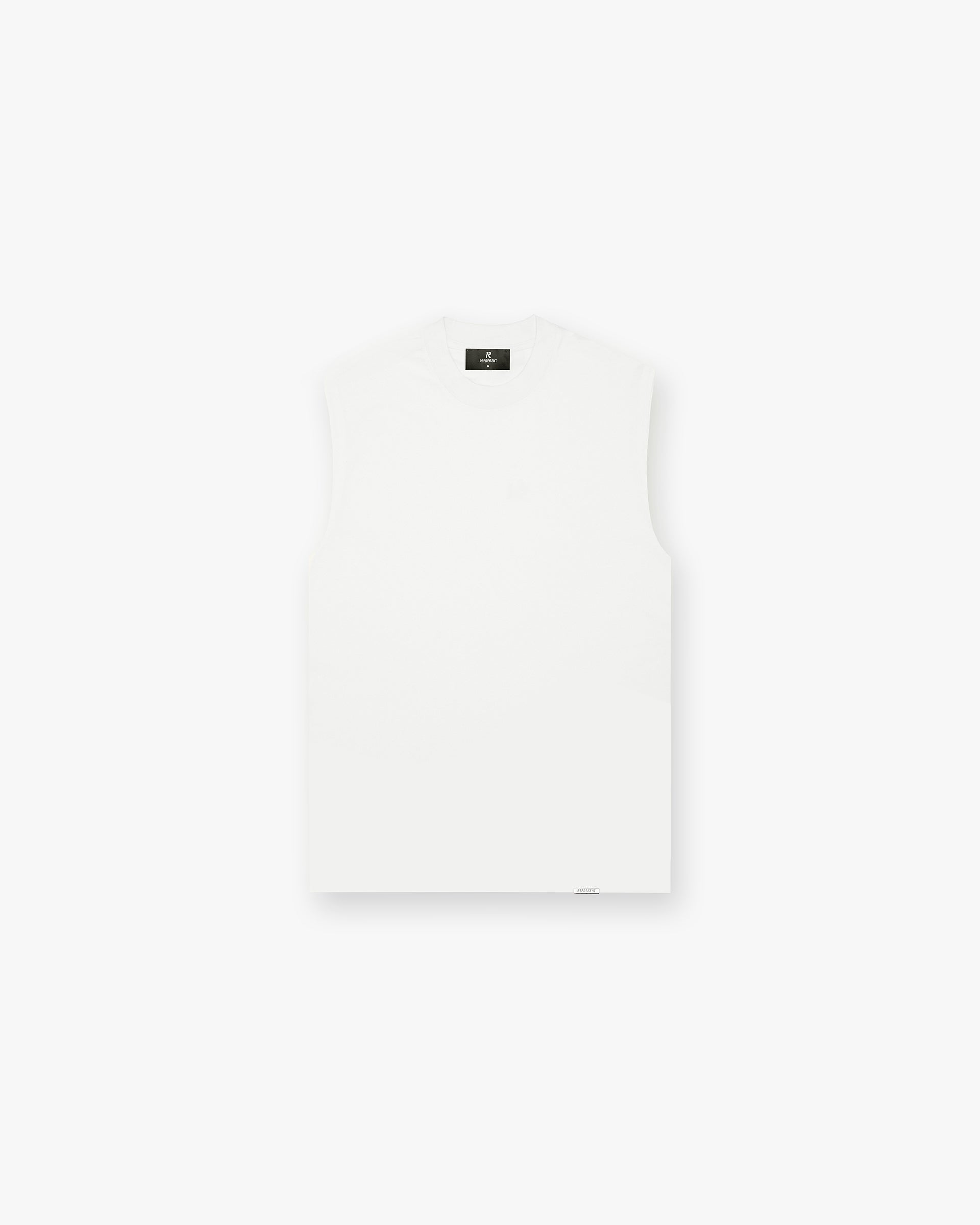 Front product image of a mens white tank top on a plain white background | Initial Boxy Tank in Flat White | Sleeveless boxy fit tank top | Initial T-Shirts | Represent Clo