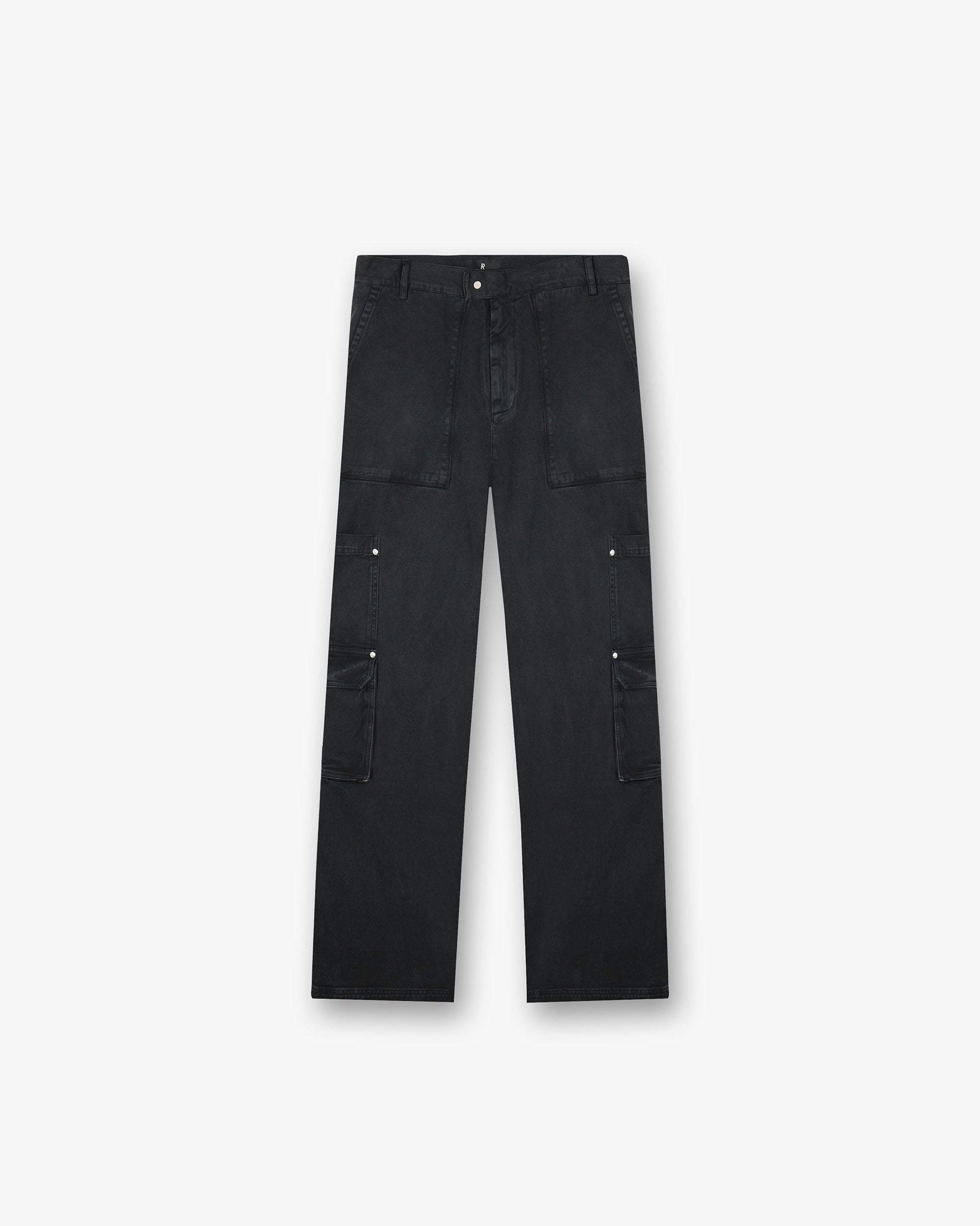 Front product image of mens black pants on a plain white background | Workshop Pant in Washed Black | Heavy weight cotton pants with fade out wash | FW24 Pants | Represent Clo