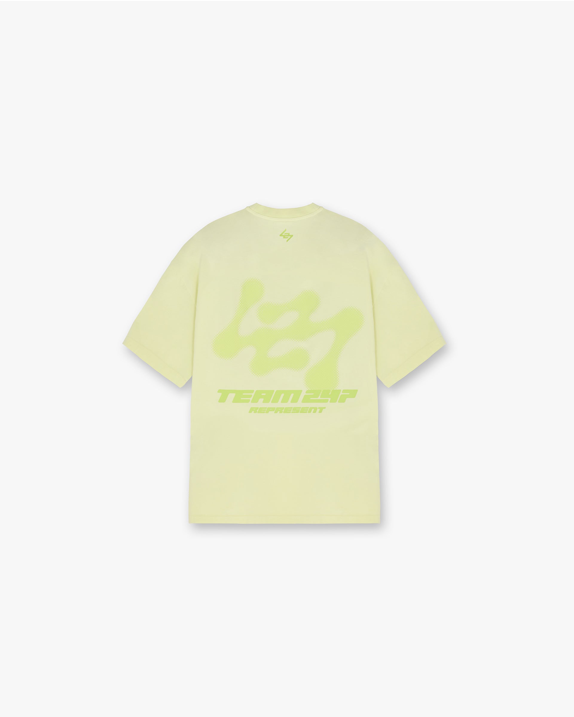 Back product image of a mens lime t-shirt on a plain white background | 247 Future Terrains Oversized T-Shirt in Shadow Lime | Oversized t-shirt with quick drying fabric | 247 T-Shirts | Represent Clo