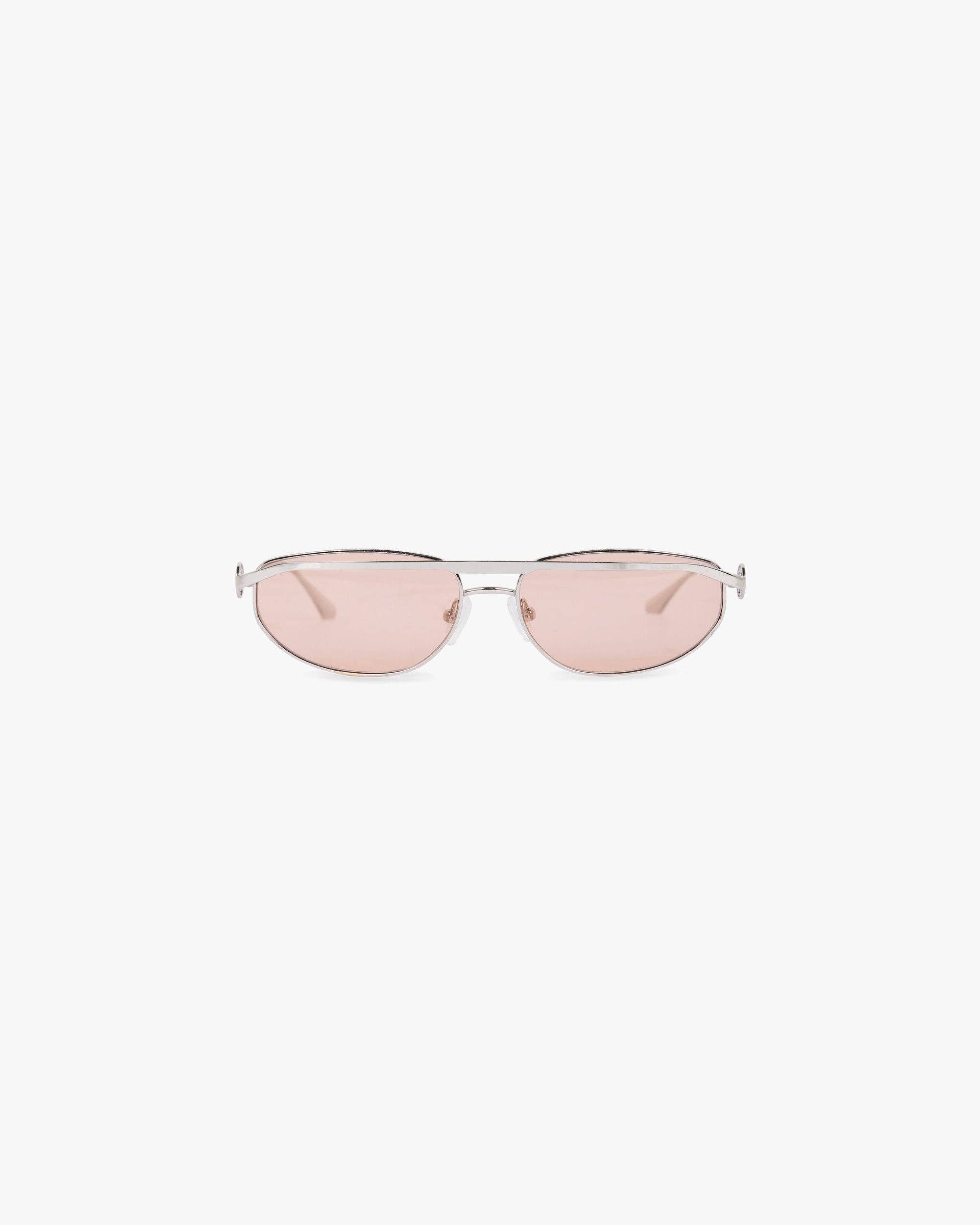 Front product image of mens silver and brown sunglasses on a plain white background | Slim Aviator Sunglasses in Silver Brown | Stylish aviator sunglasses with slim metal frame | SS25 Accessories | Represent Clo