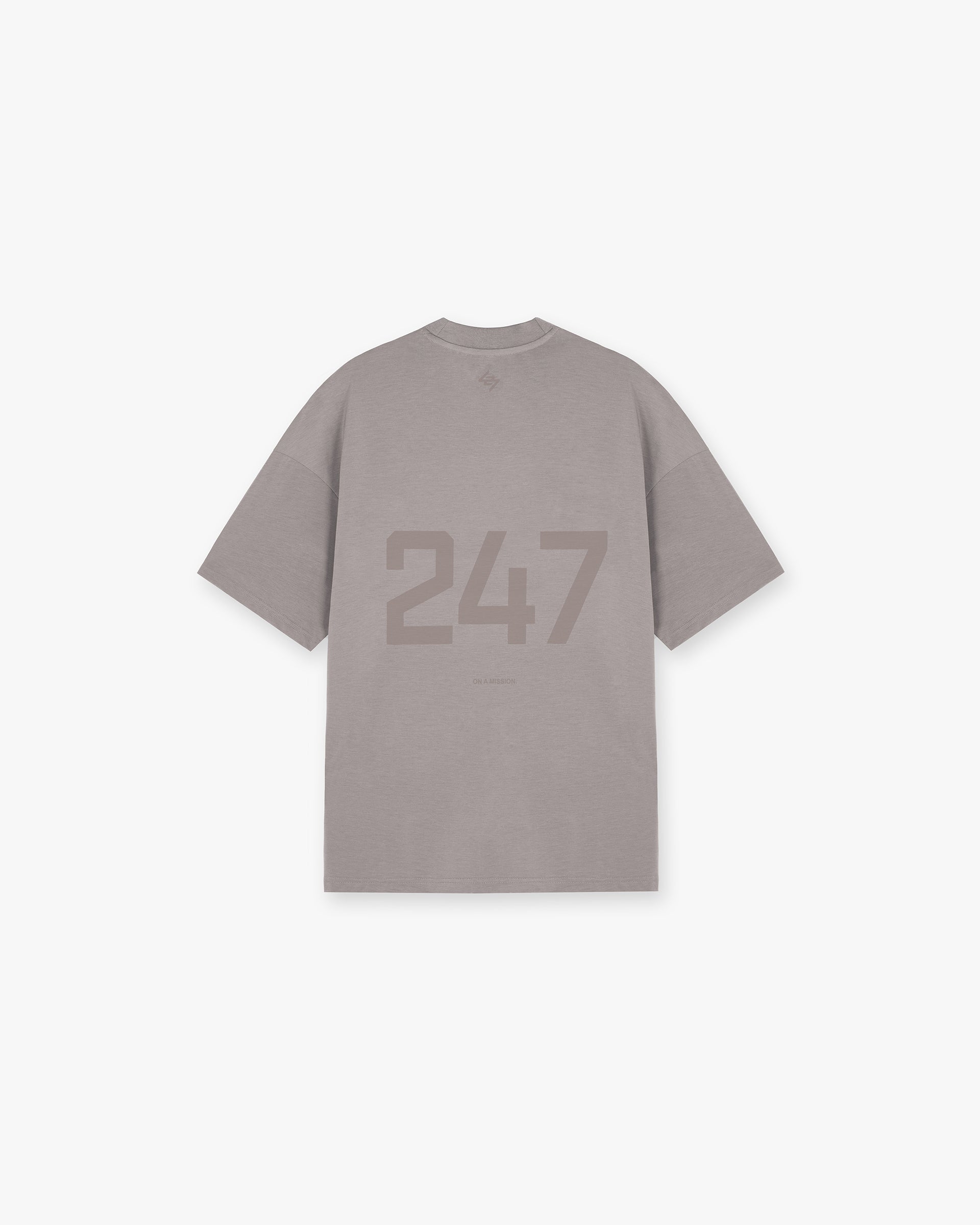 Back product image of a mens grey t-shirt on a plain white background | 247 Oversized T-Shirt in Cinder | Oversized fit lightweight quick-dry gym top | 247 T-Shirts | Represent Clo