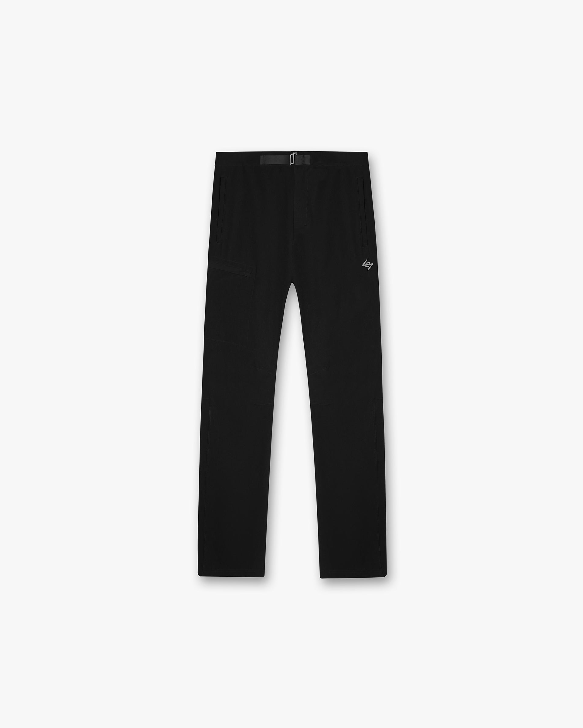 Front product image of mens black pants on a plain white background | 247 Mission Pant in Black | Herringbone cotton pants with asymmetric angled thigh pockets | 247 Pants | Represent Clo