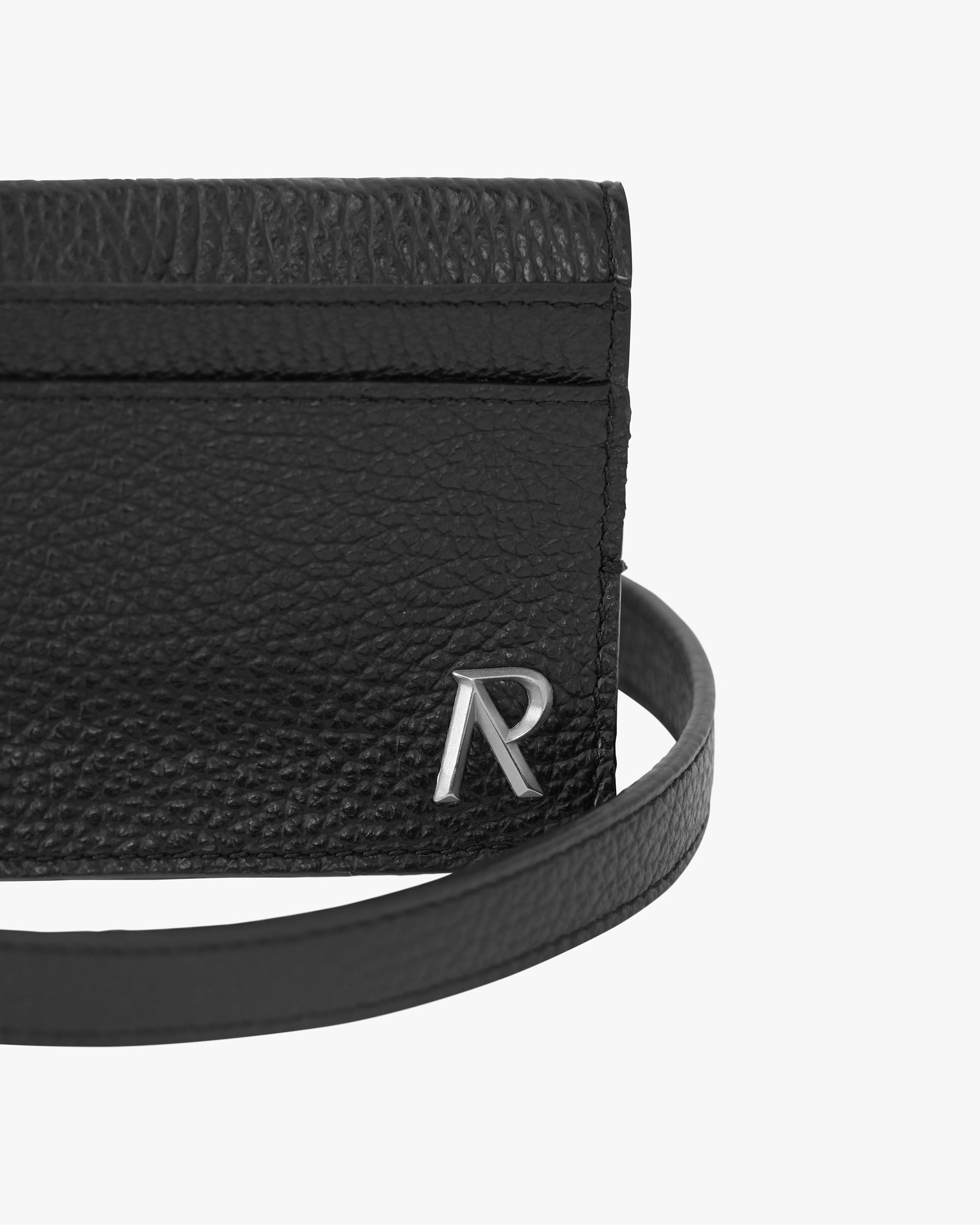 Back product image of a mens black leather cardholder on a plain white background | Initial Belt Cardholder in Black | Leather cardholder that attaches to belt with initial logo | PRE SS24 Accessories | Represent Clo