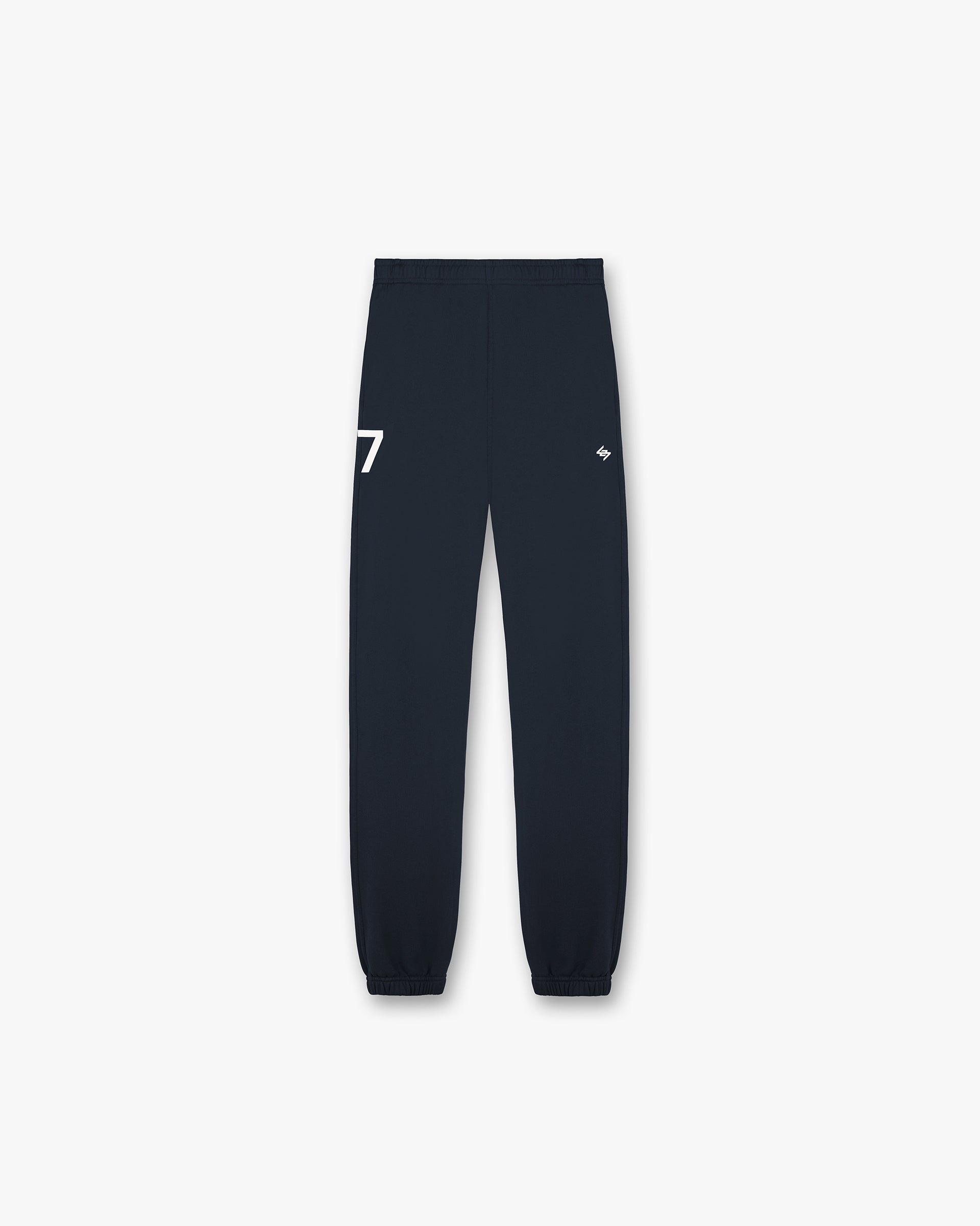Back product image of a mens navy sweatpant on a plain white background | 247 Sweatpant in Navy | Luxury pants with elasticated cuffs and zip pocket | 247 Pants | Represent Clo