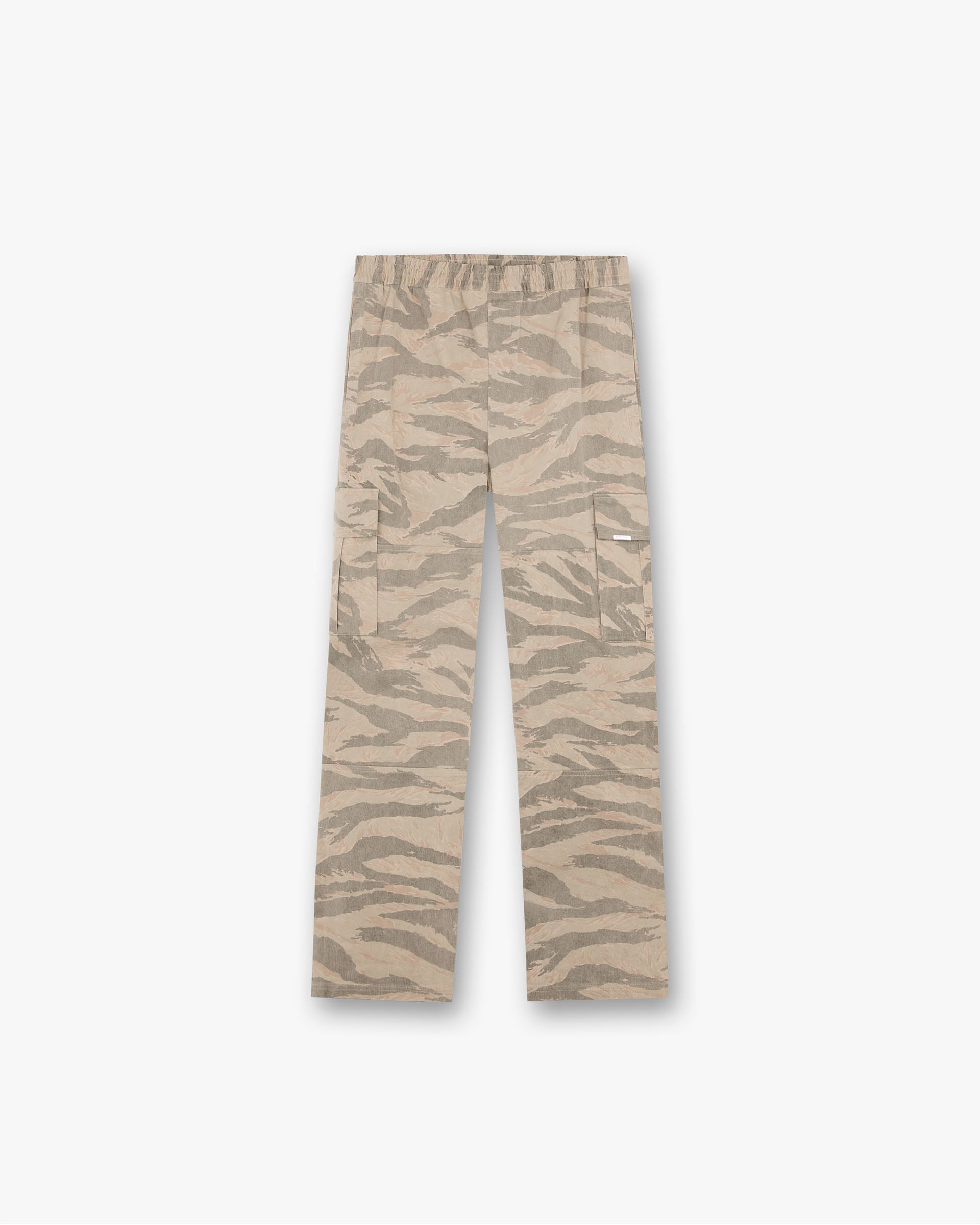 Front product image of mens camo pants on a plain white background | Cargo Pant in Camo | Cargo pants with multiple pockets | FW24 Pants | Represent Clo