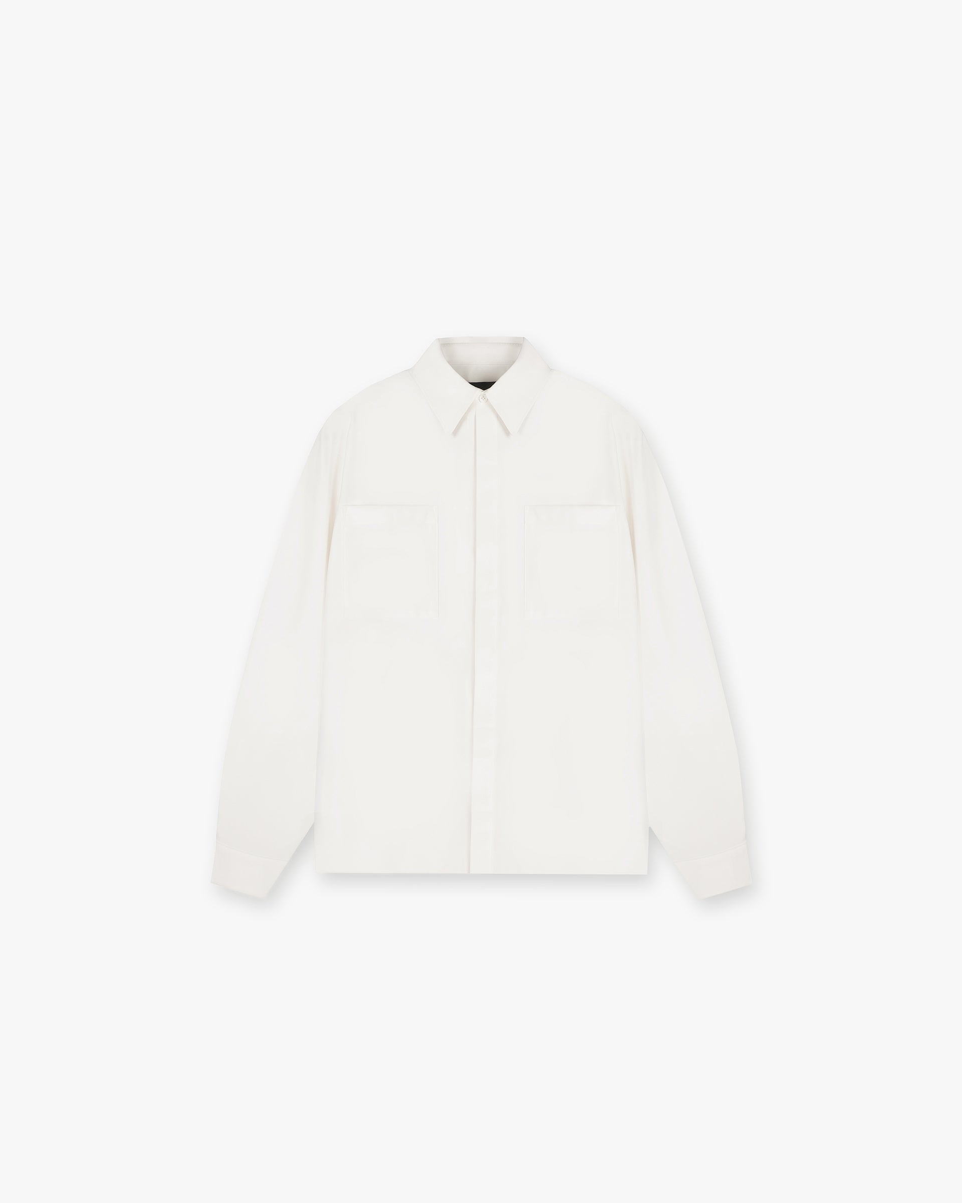 Front product image of a mens white shirt on a plain white background | Initial Shirt in Flat White | Luxury knit jumper with oversized fit | Initial Shirts | Represent Clo