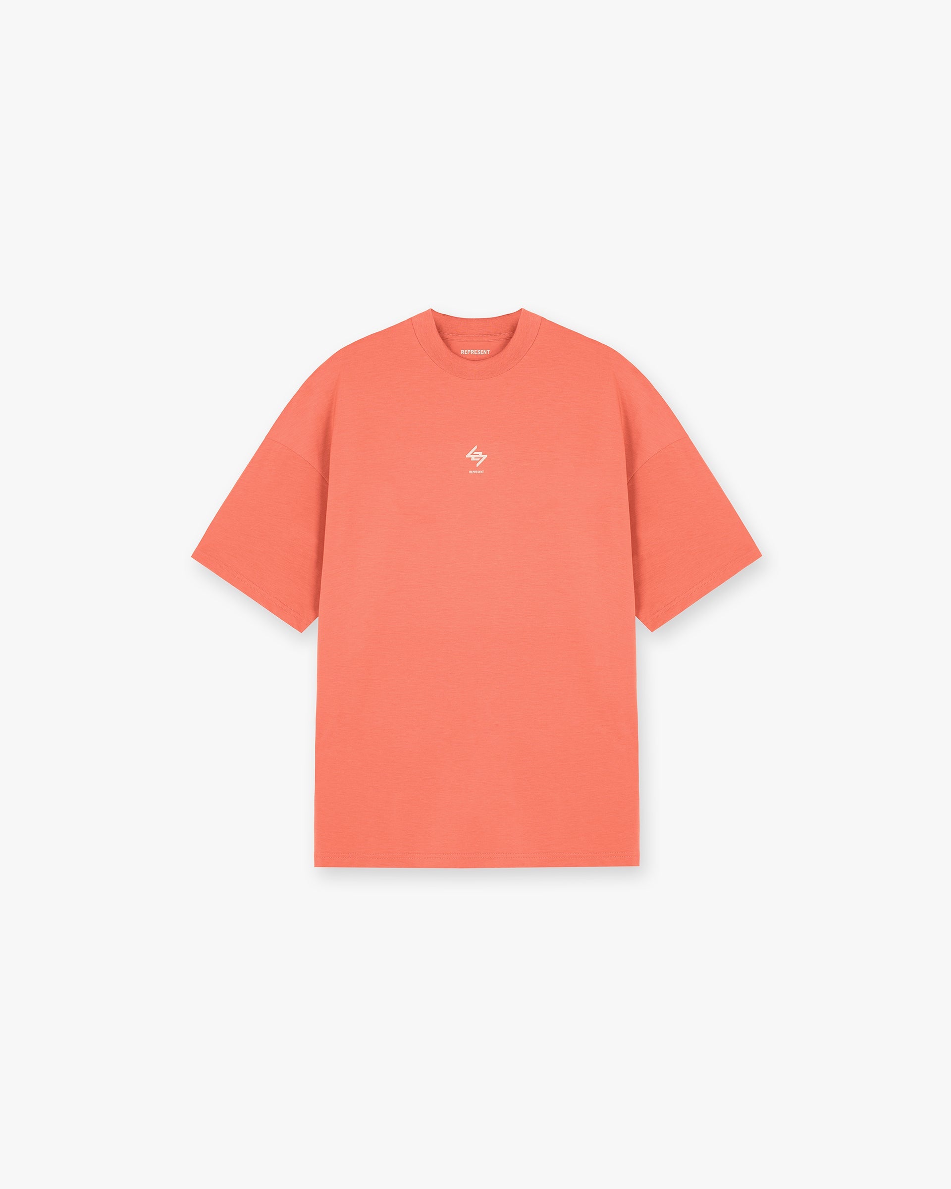 Front product image of a kids coral t-shirt on a plain white background | 247 Oversized T-Shirt in Coral | Slightly oversized t-shirt with screen printed graphic | 247 T-Shirts | Represent Clo