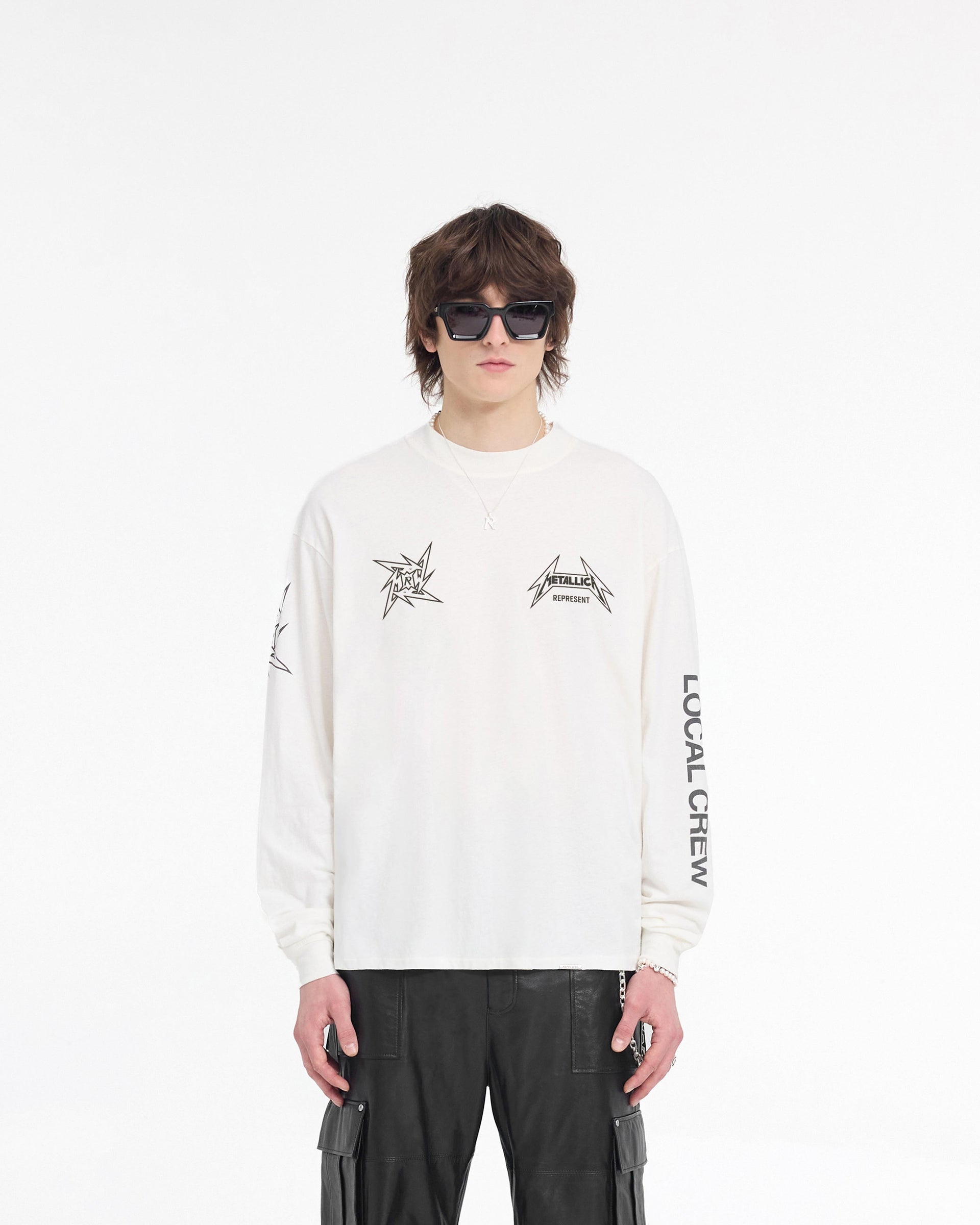 Represent X Metallica™️ Local Crew Langarm-T-Shirt - Mattweiß