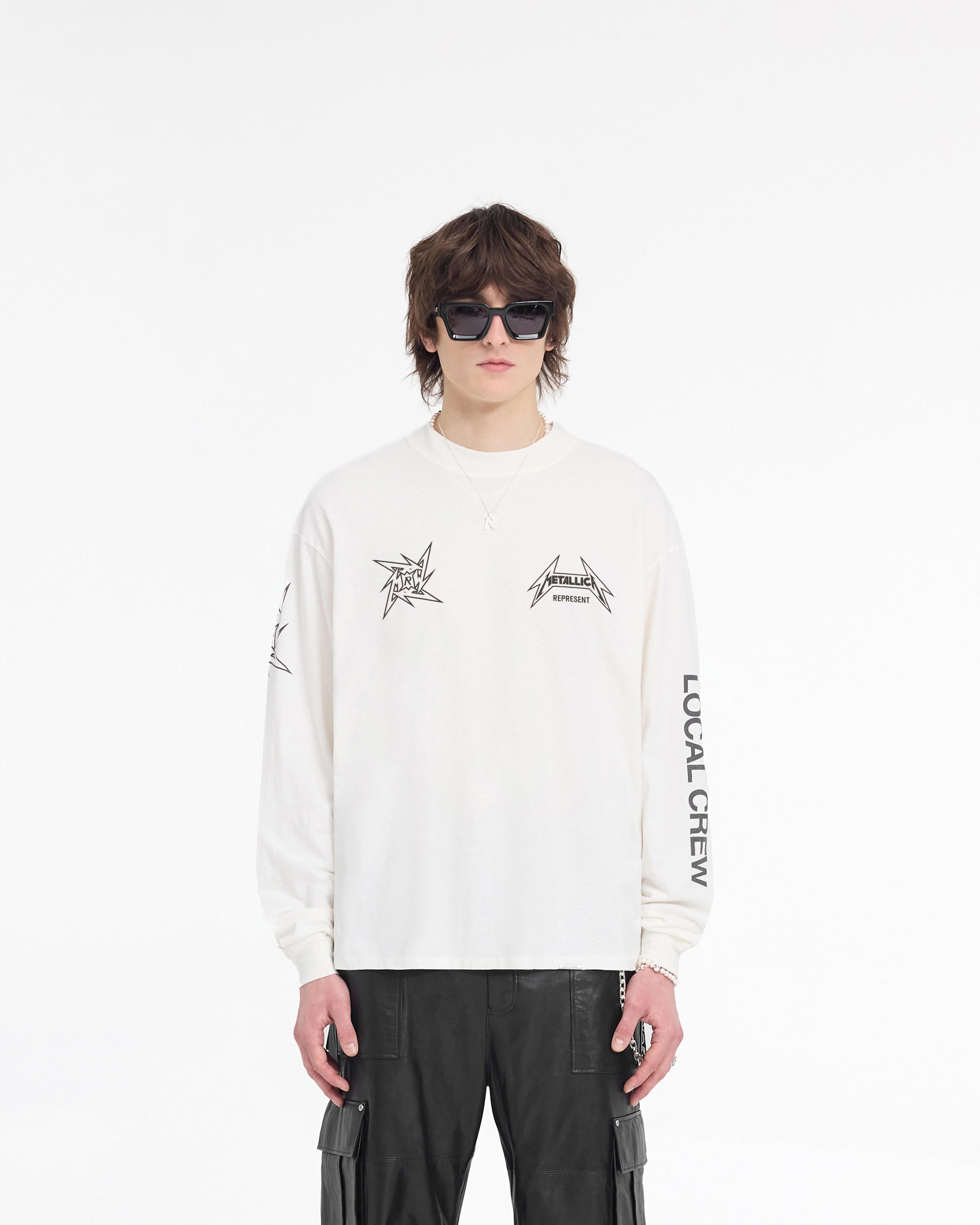 Represent X Metallica™️ Local Crew Langarm-T-Shirt - Mattweiß