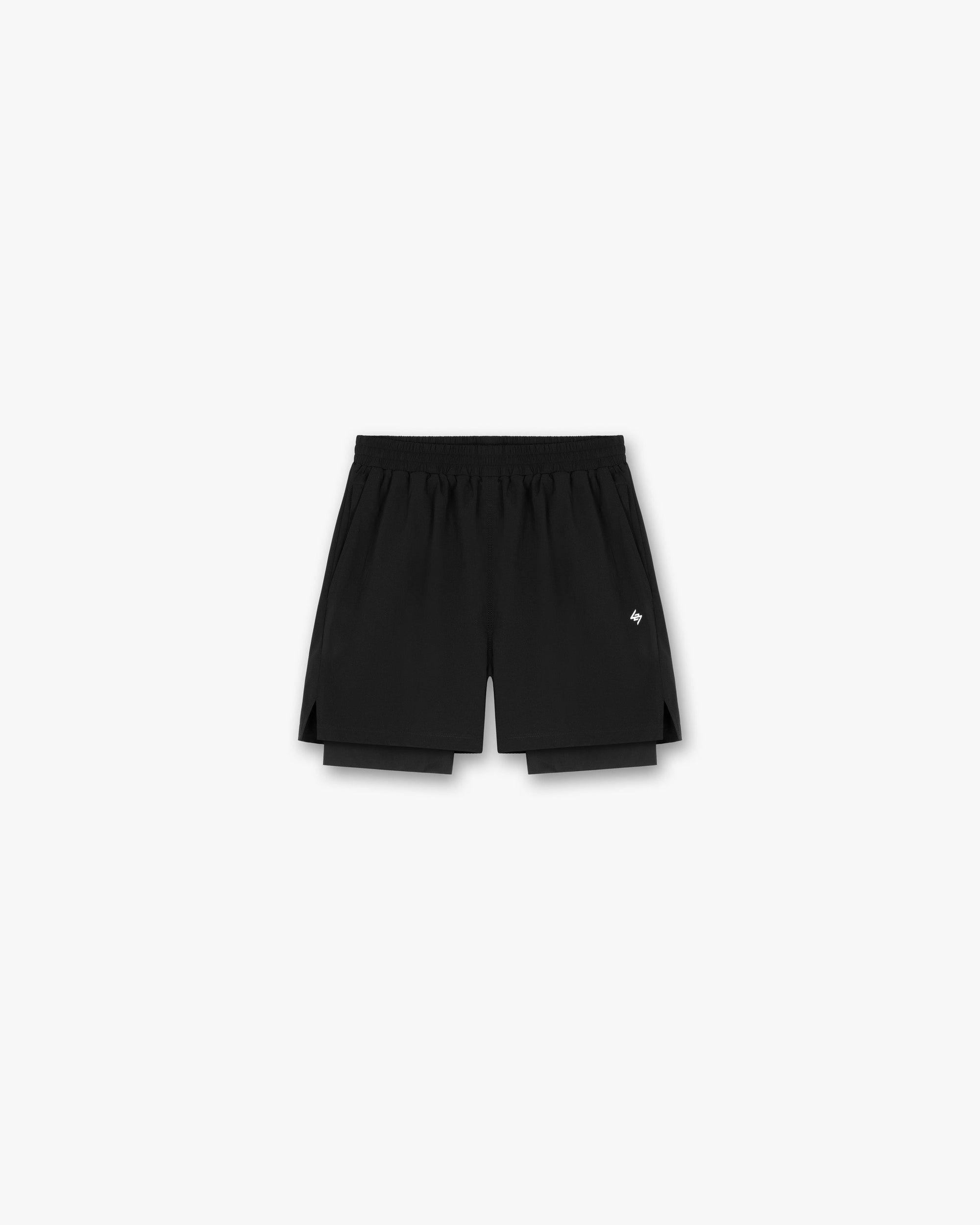 Front product image of mens black shorts on a plain white background | Team 247 2-In-1 Shorts in Black | 2-in-1 shorts with sleek design | 247 Shorts | Represent Clo