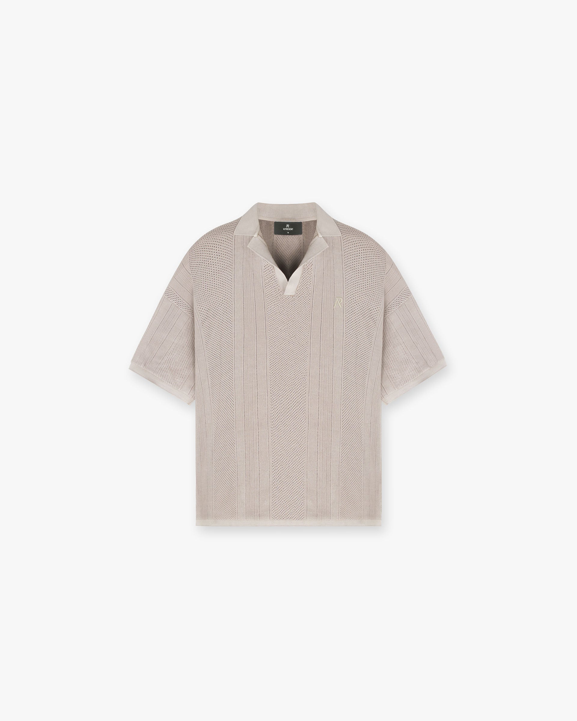 Front product image of a mens black sweater on a plain white background | Open Stitch Polo in Cashmere | Cashmere sweater with open stitch design | SS24 T-Shirts | Represent Clo