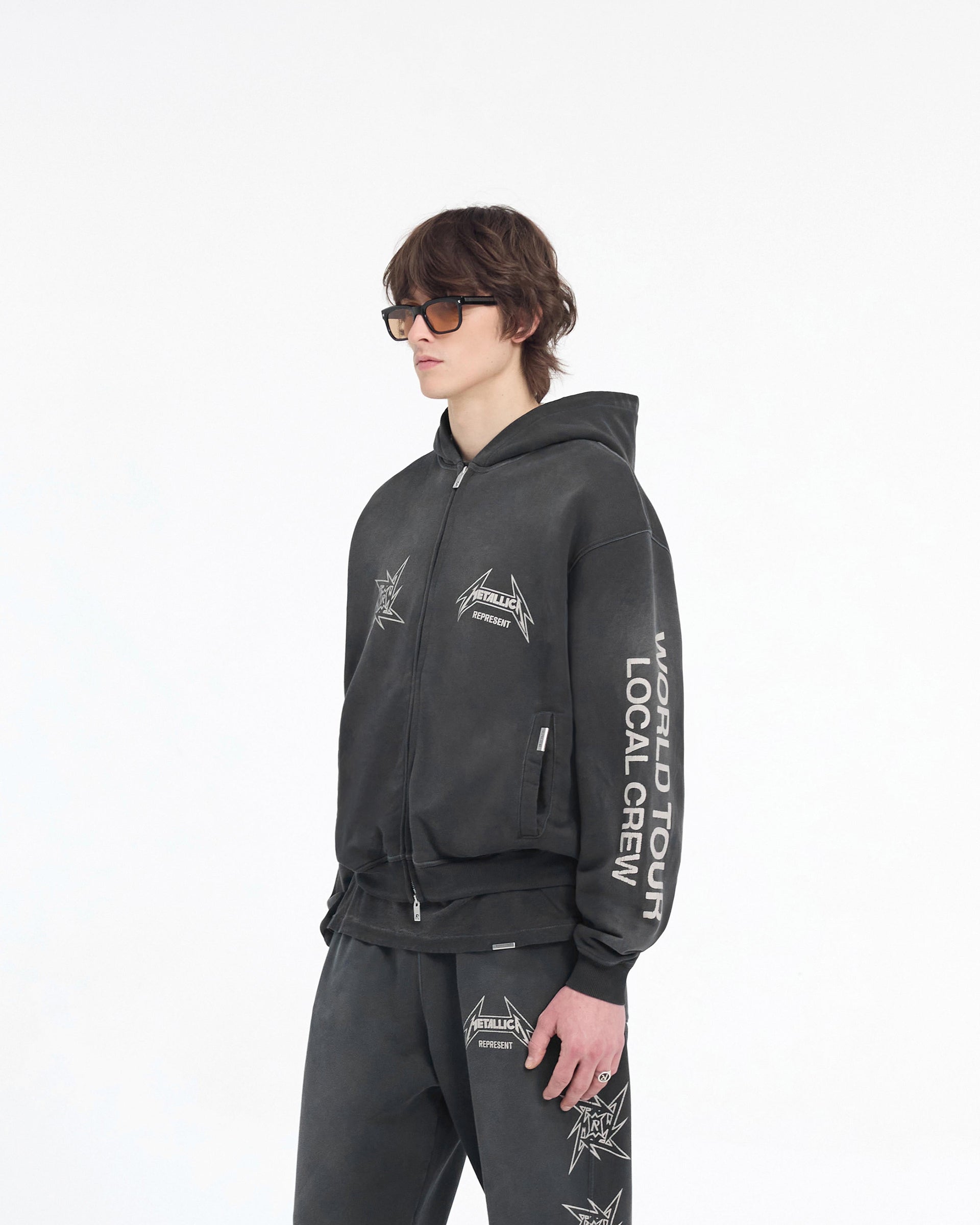 Represent X Metallica Local Crew Zip Hoodie - Stained Black