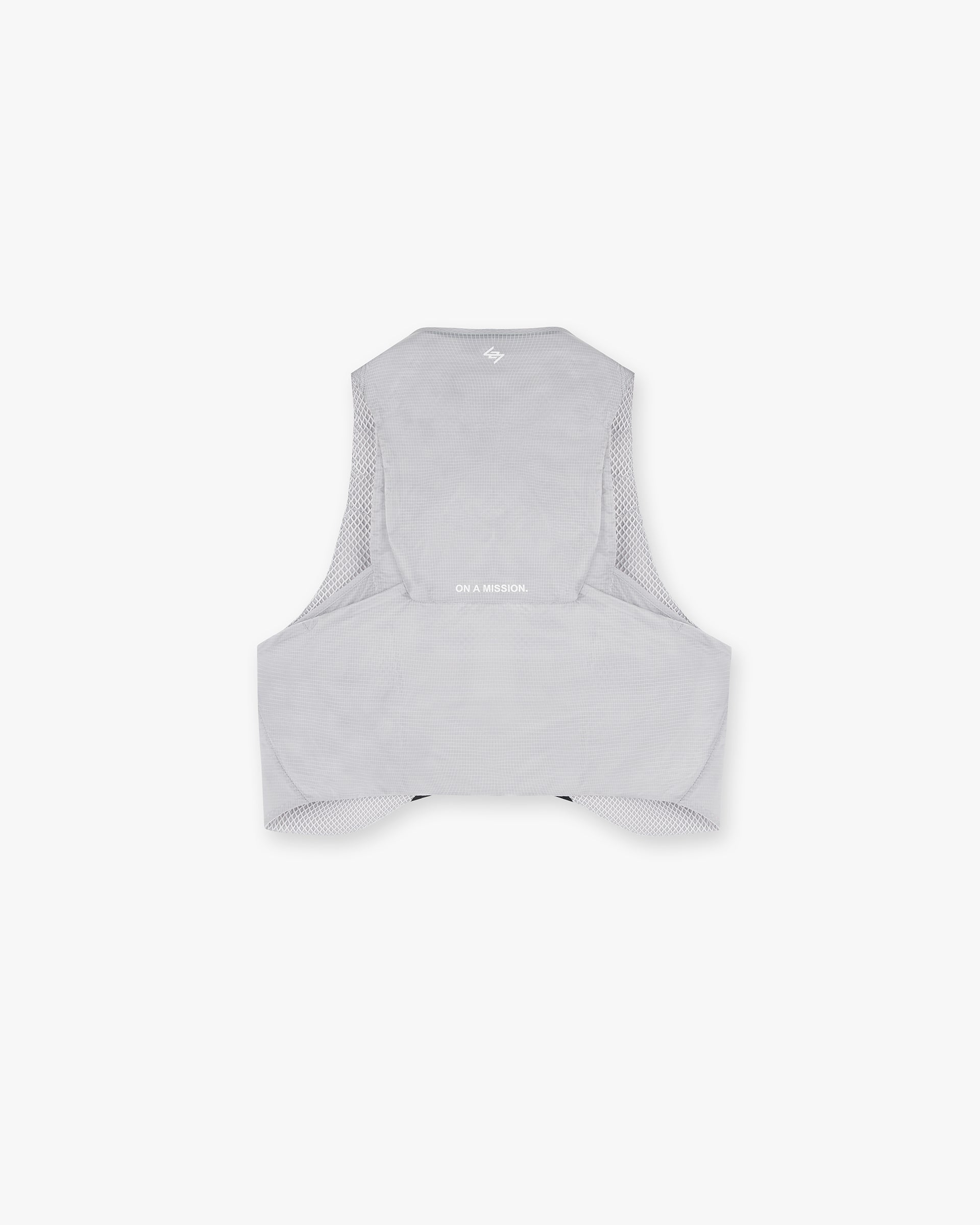 Back product image of a mens chest rig in moonstone on a plain white background | Team 247 Chest Rig in Moonstone | Nylon ripstop chest rig with magnetic buckles and stretch power mesh pockets | 247 Accessories | Represent Clo