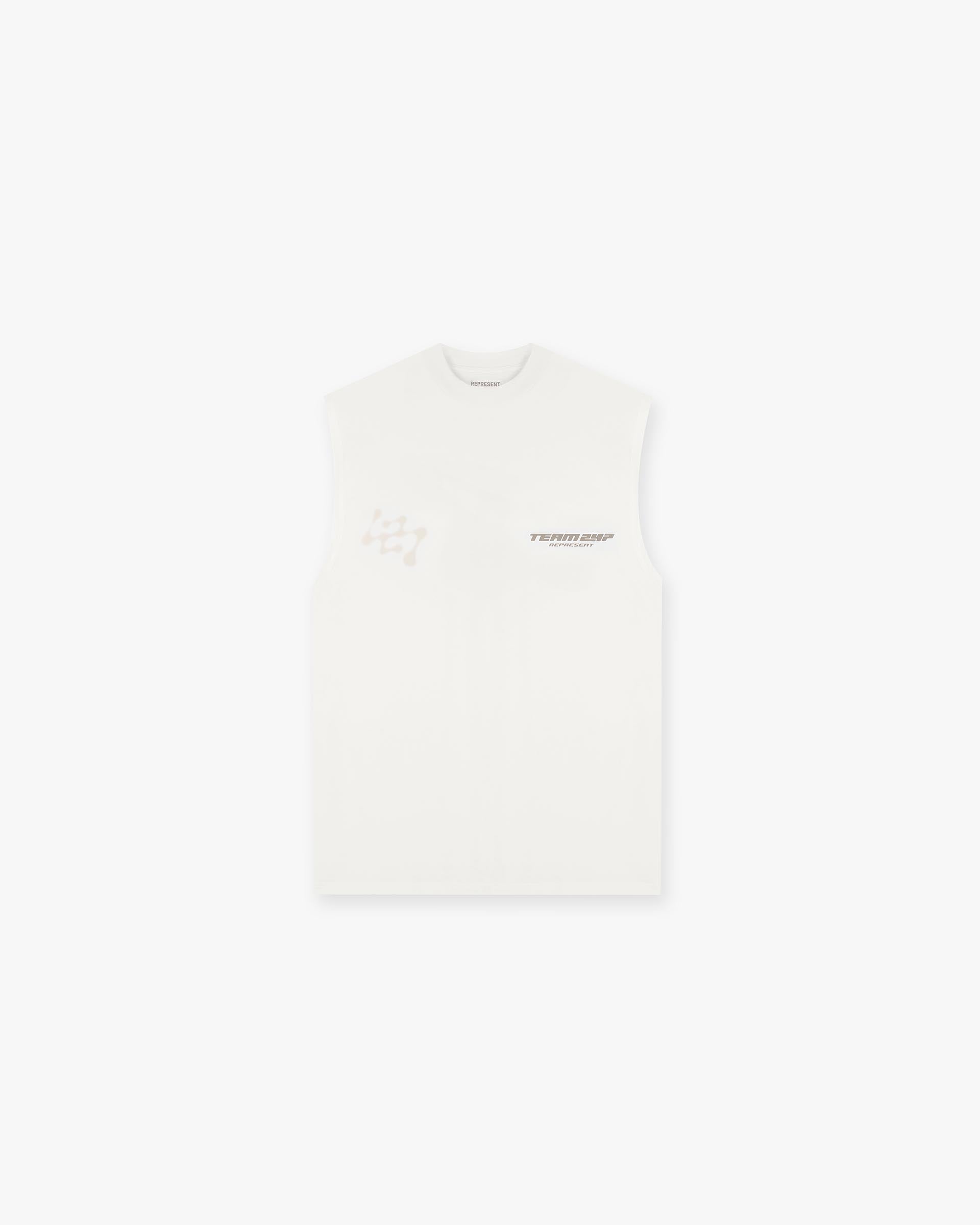 Front product image of a mens white tank on a plain white background | 247 Future Terrains Oversized Tank in Flat White | Oversized tank with relaxed fit | 247 T-Shirts | Represent Clo