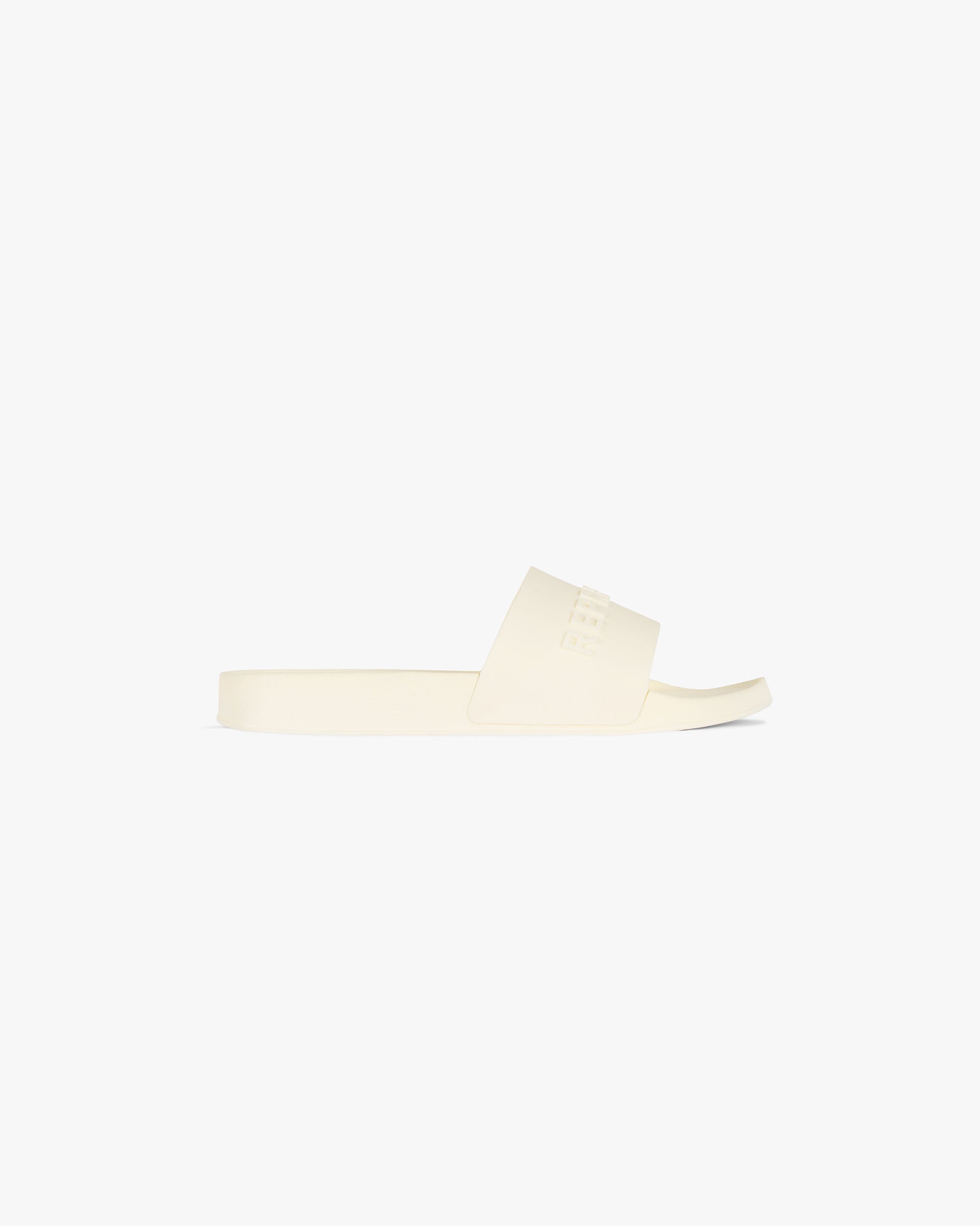 Front product image of mens white slide sandals on a plain white background | Represent Pool Slide in Flat White | Slide sandals with classic design | FW24 Footwear | Represent Clo