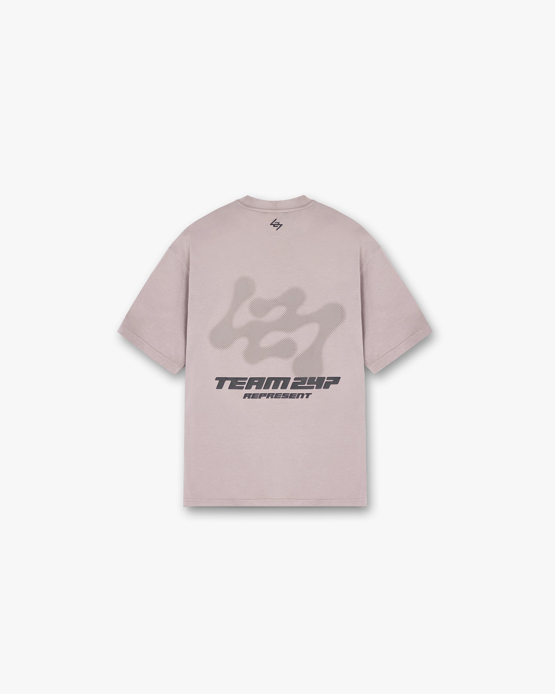 Back product image of a mens grey t-shirt on a plain white background | 247 Future Terrains Oversized T-Shirt in Moonrock | Oversized quick drying t-shirt with 4-way stretch | 247 T-Shirts | Represent Clo
