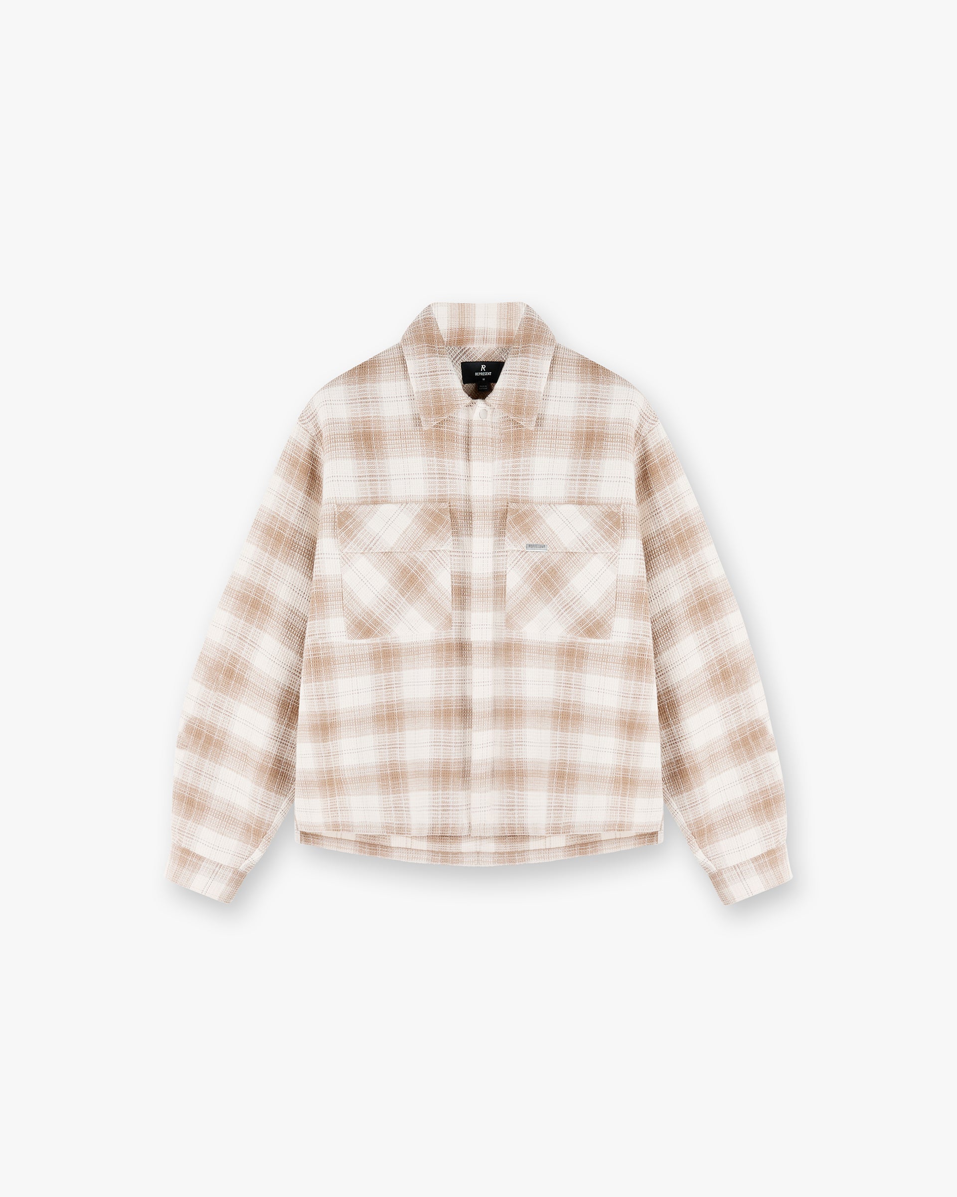 Front product image of a mens brown shirt on a plain white background | Waffle Flannel Shirt in Mid Brown | Flannel shirt with textured waffle design | SS25 Shirts | Represent Clo