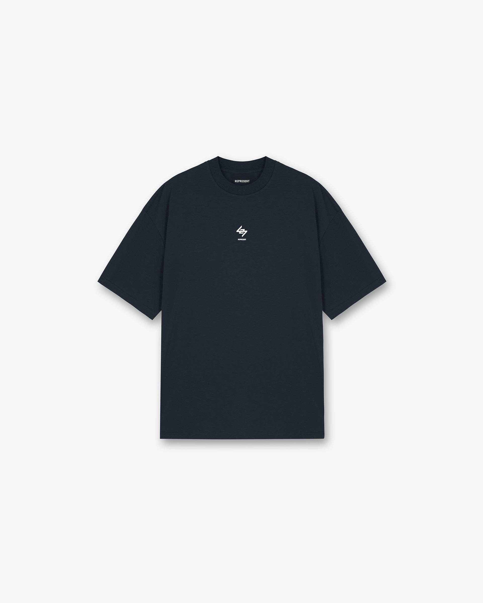 Front product image of a mens navy t shirt on a plain white background | 247 Oversized T-Shirt in Navy | Oversized t-shirt with minimalist embroidered logo | 247 T-Shirts | Represent Clo
