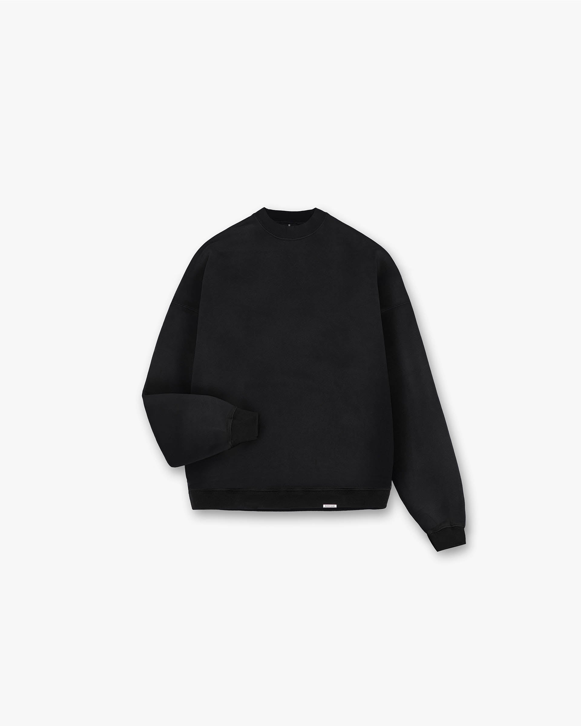 Front product image of a mens black sweater on a plain white background | Initial Oversized Sweater in Black | Oversized sweater with applique embroidery | Initial Sweaters | Represent Clo