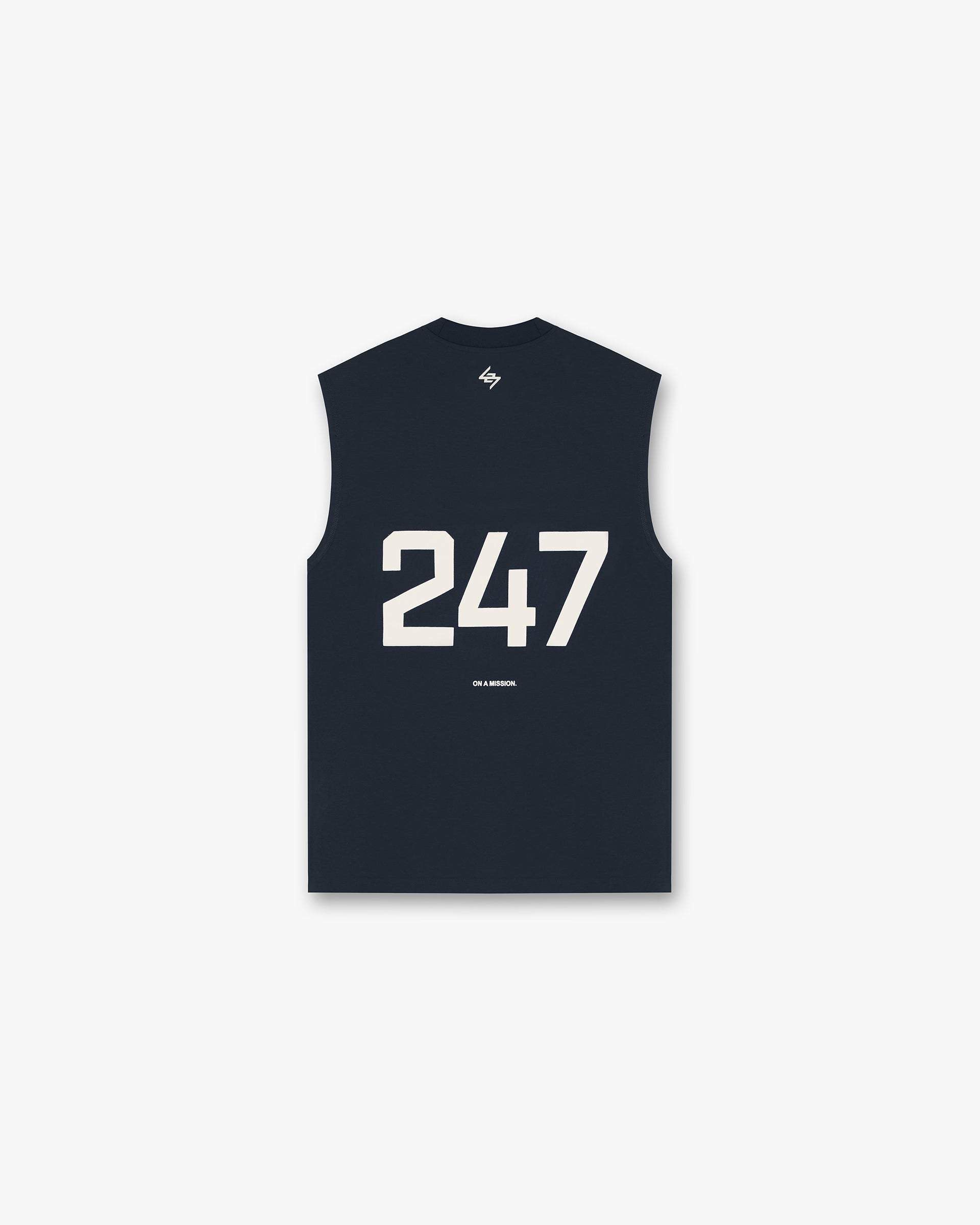 Back product image of a mens navy tank top on a plain white background | 247 Oversized Tank in Navy | Lightweight breathable tank with 4-way stretch | 247 T-Shirts | Represent Clo
