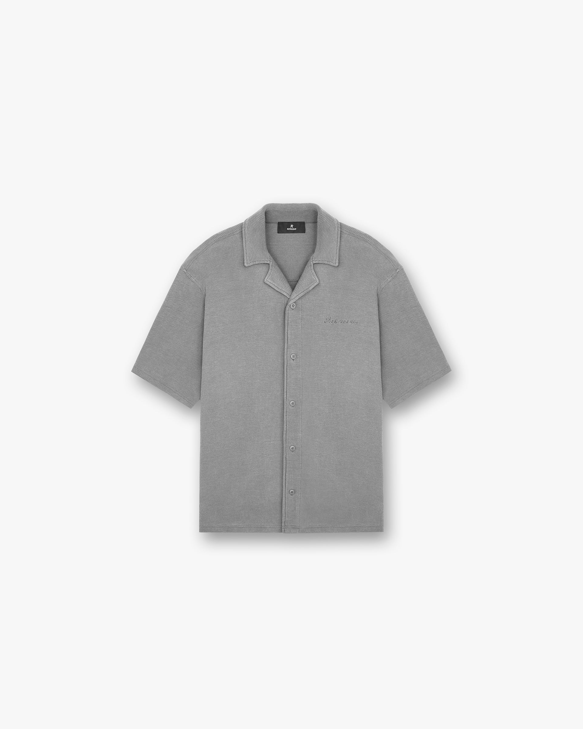 Front product image of a mens grey shirt on a plain white background | Waffle Shirt in Ultimate Grey | Waffle texture long-sleeve shirt | SC24 Shirts | Represent Clo