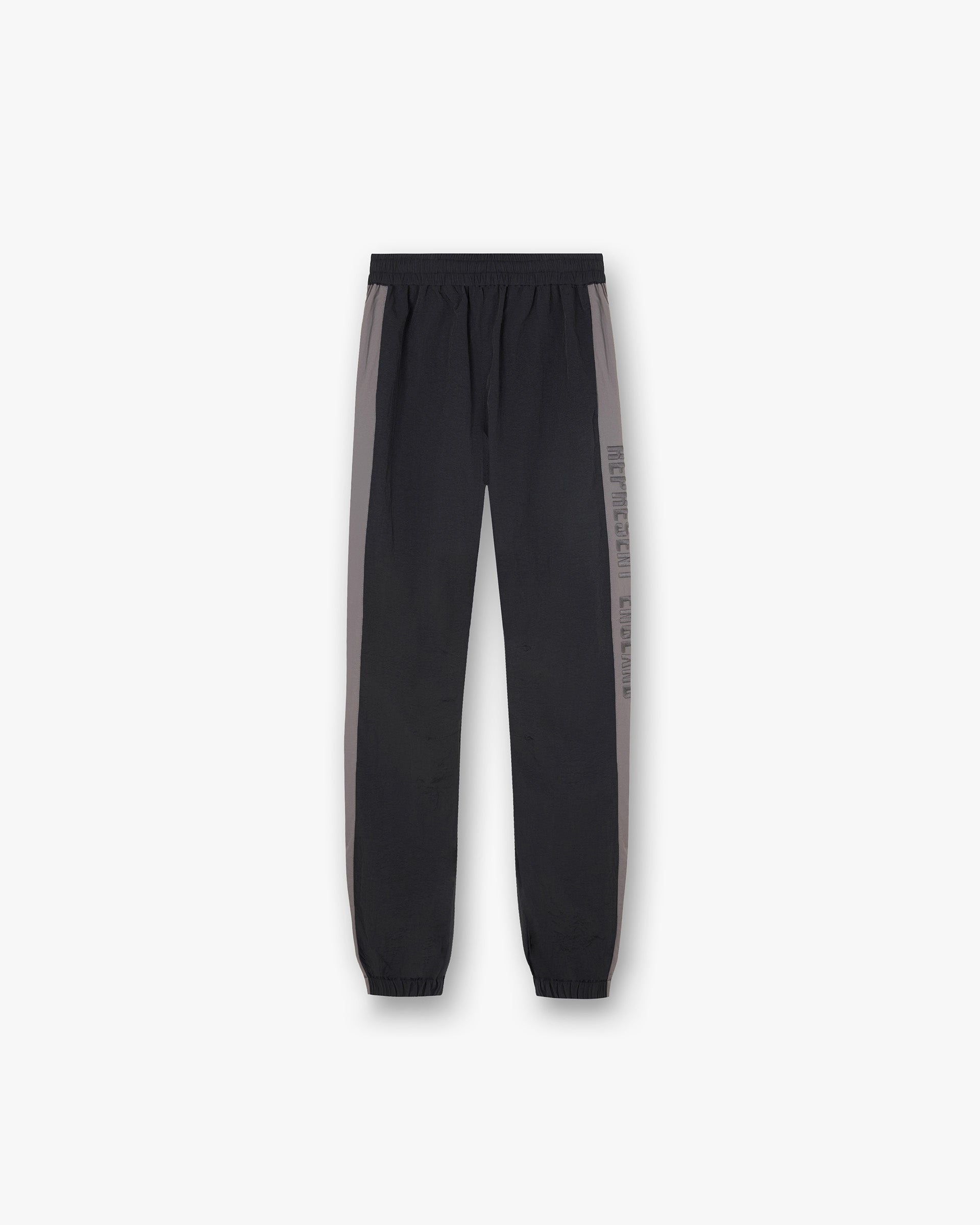 Front product image of mens black track pants on a plain white background | Nylon Track Pant in Black | Lightweight breathable nylon pants | PRE SS25 Pants | Represent Clo