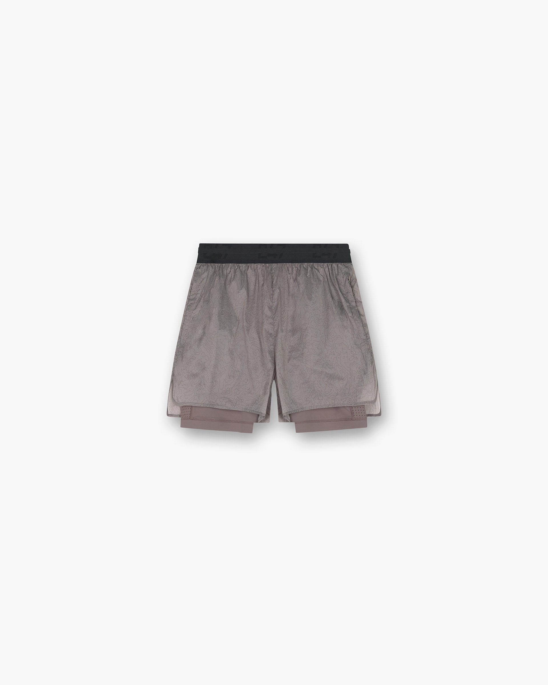 Front product image of mens black shorts on a plain white background | 247 Contour 2-In-1 Run Shorts in Pebble | Cotton shorts with 2-in-1 design | 247 Shorts | Represent Clo