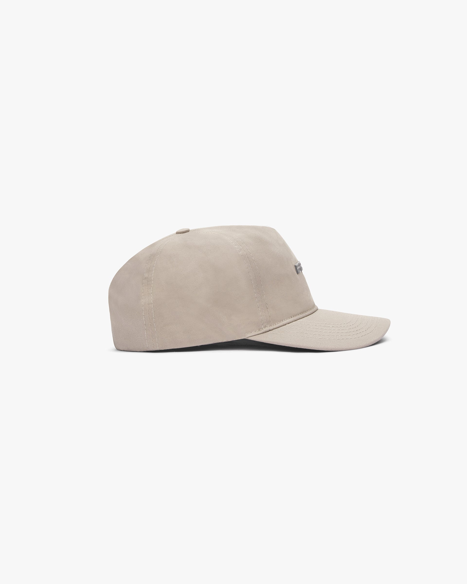 Back product image of a mens taupe cap on a plain white background | Represent Cap in Washed Taupe | Golfer silhouette cap with metal lettering | SS24 Accessories | Represent Clo