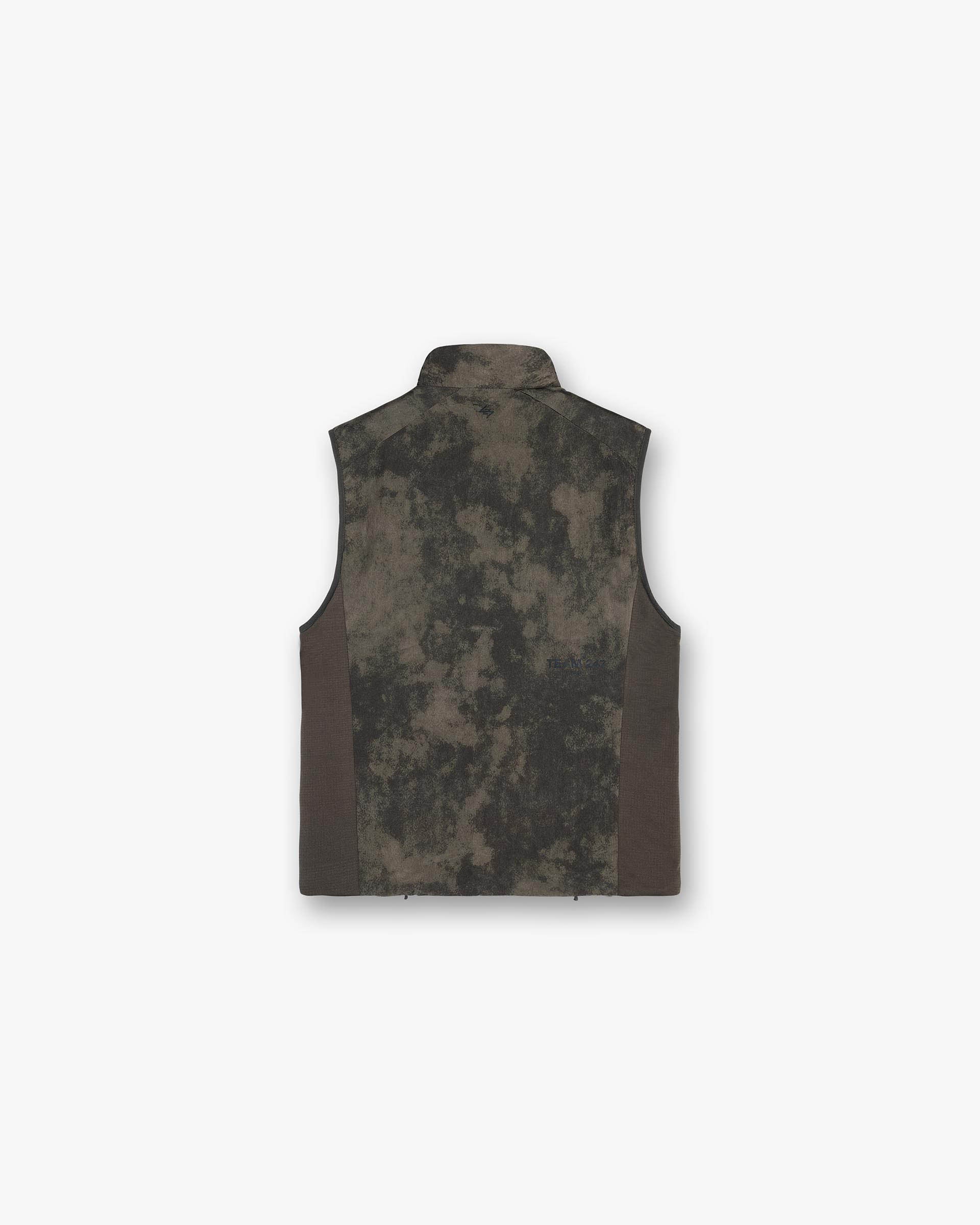 Back product image of a mens terrain gilet on a plain white background | Team 247 Insulated Gilet in Terrain | Insulated gilet with DWR coating and adjustable hem | 247 Outerwear | Represent Clo