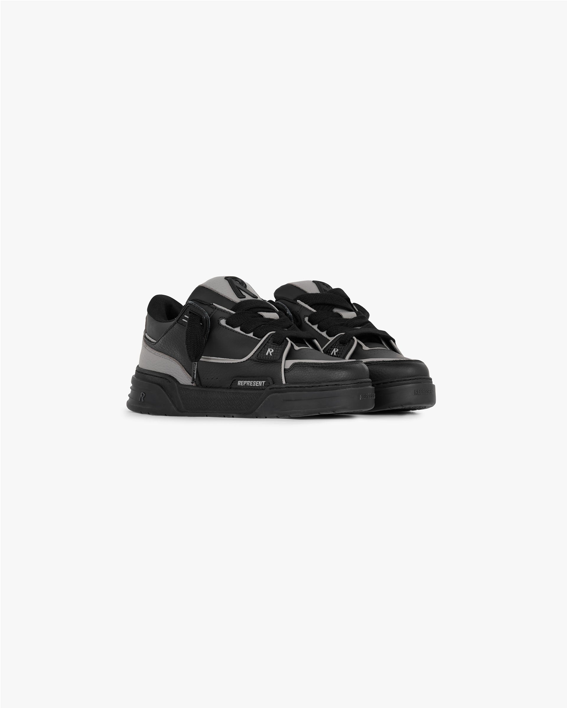 Back product image of mens black sneaker on a plain white background | Studio Sneaker in Triple Black | Italian leather sneakers with TPU trims | FW24 Footwear | Represent Clo