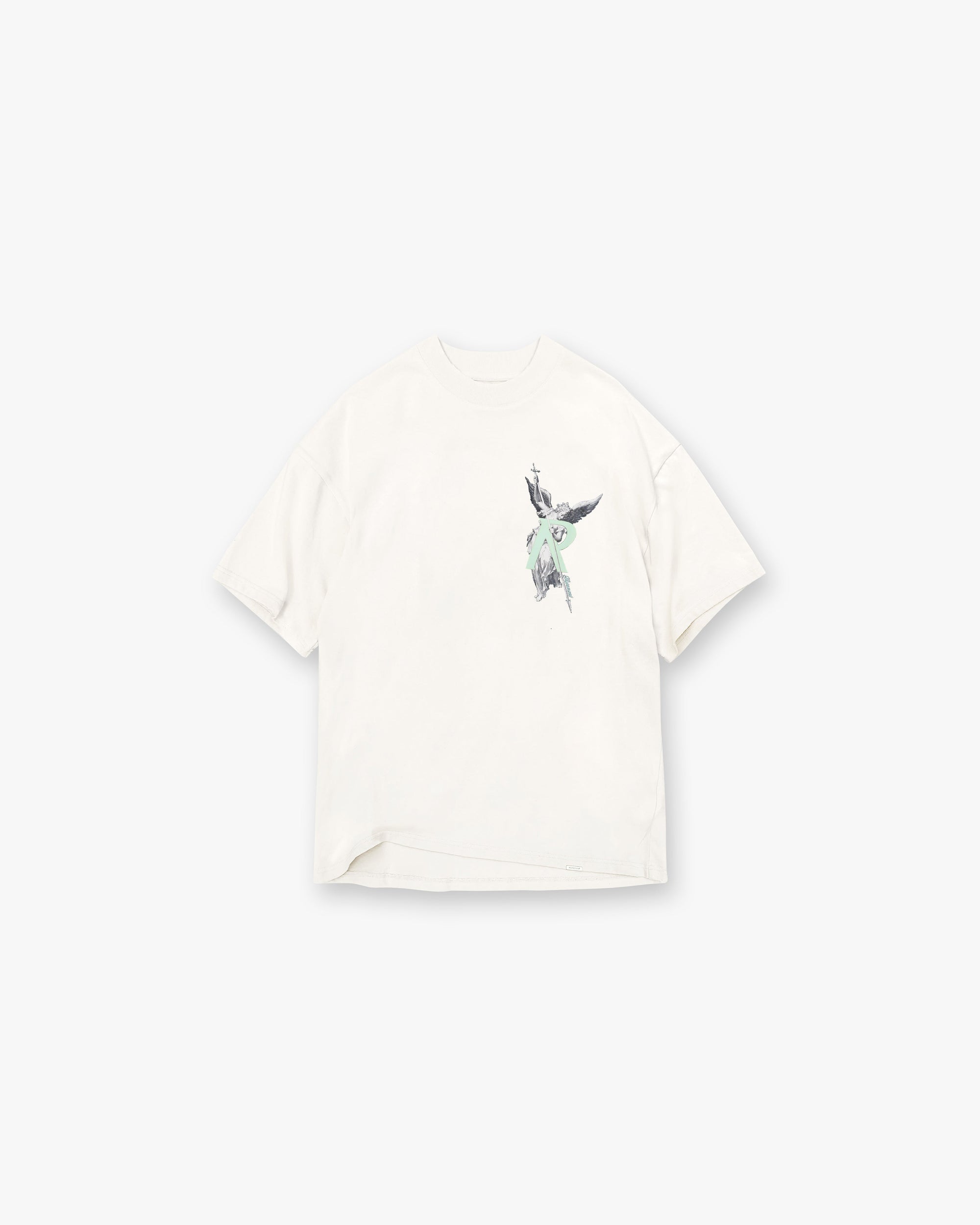 Front product image of a mens white t-shirt on a plain white background | Archangel Initial T-Shirt in Salt | Jersey t-shirt in washed sage | Exclusives T-Shirts | Represent Clo