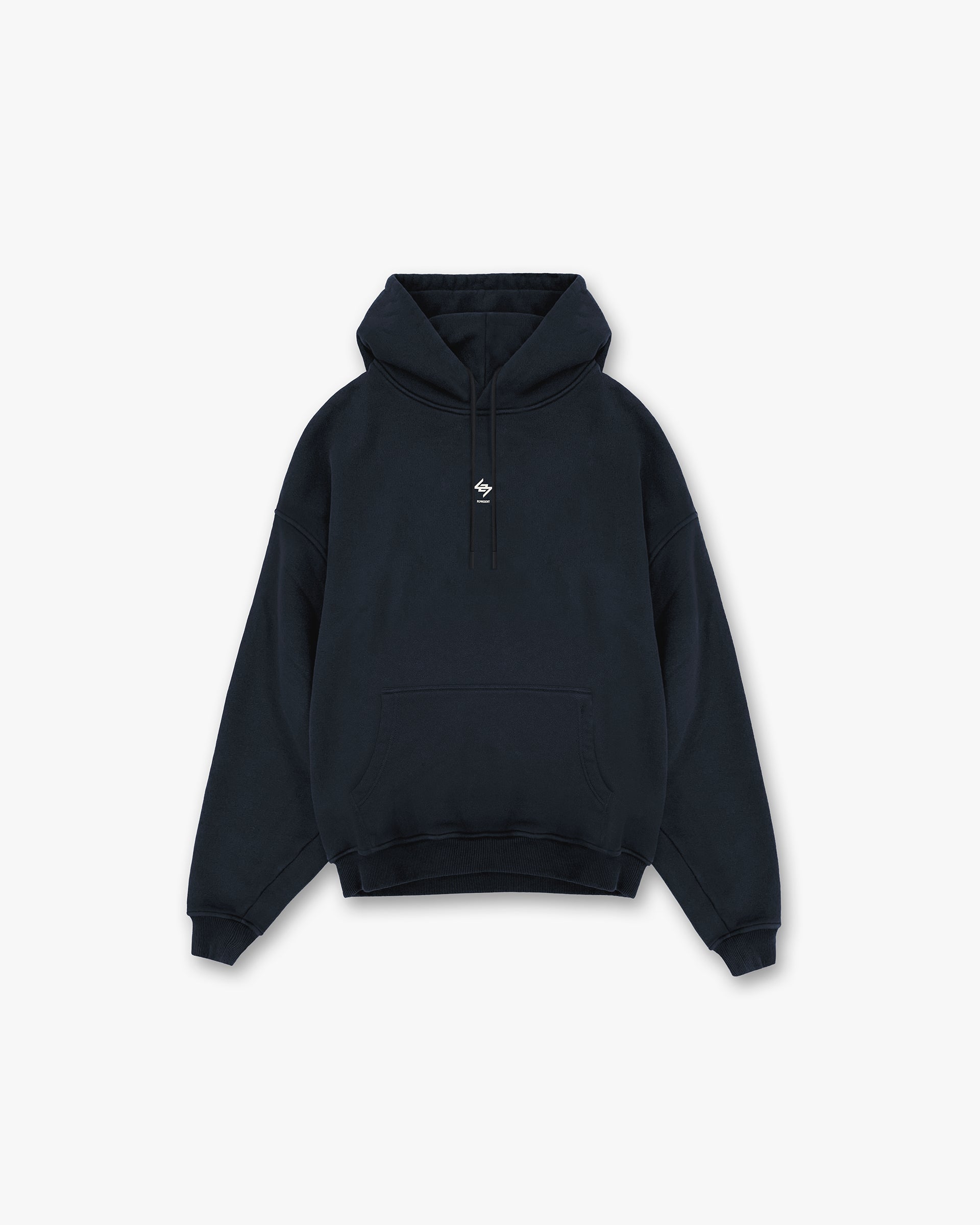 Front product image of a mens navy hoodie on a plain white background | 247 Oversized Hoodie in Navy | Oversized hoodie with relaxed fit | 247 Hoodies | Represent Clo