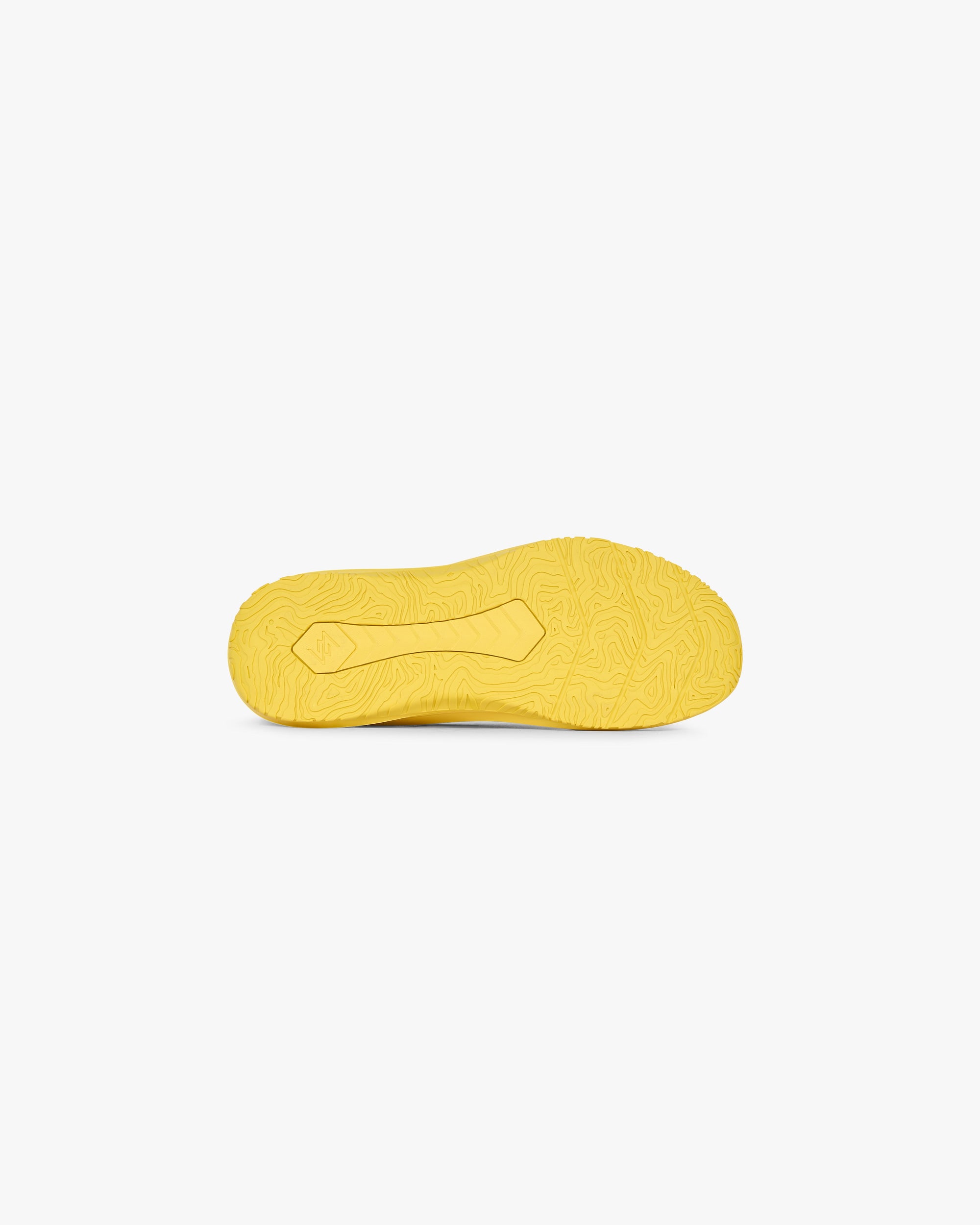 Back product image of a mens yellow trainer on a plain white background | 247 Arc 2 Trainer in Yellow | Lightweight knitted upper with TPU overlays | 247 Footwear | Represent Clo