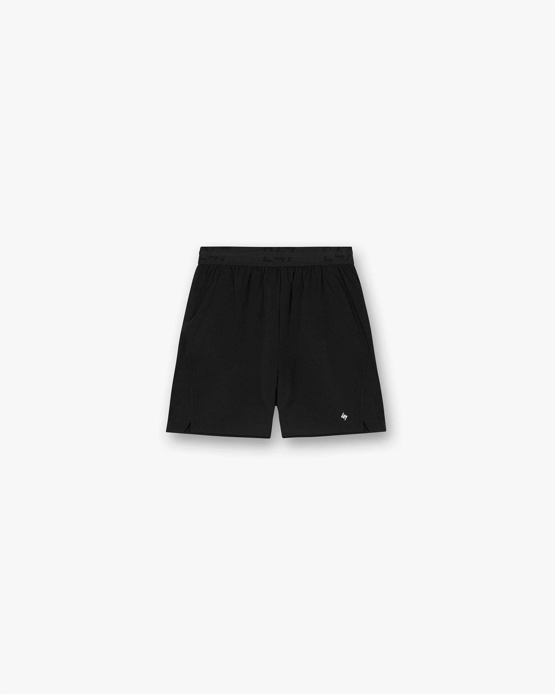 Front product image of mens black shorts on a plain white background | 247 Training Shorts in Black | Jersey shorts with elasticated waistband | 247 Shorts | Represent Clo