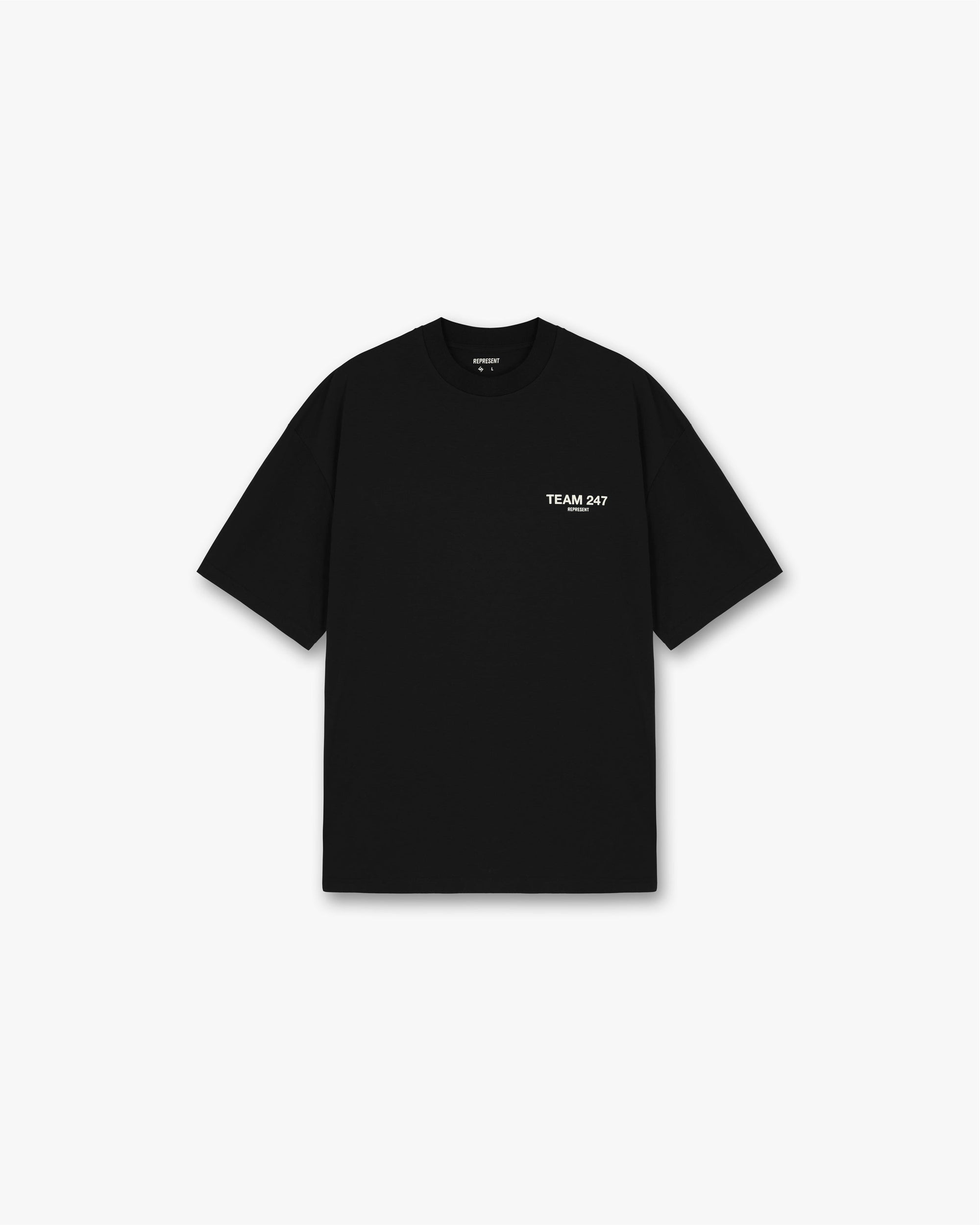 Front product image of a mens black t-shirt on a plain white background | Team 247 Oversized T-Shirt in Black | Oversized fit t-shirt | 247 T-Shirts | Represent Clo