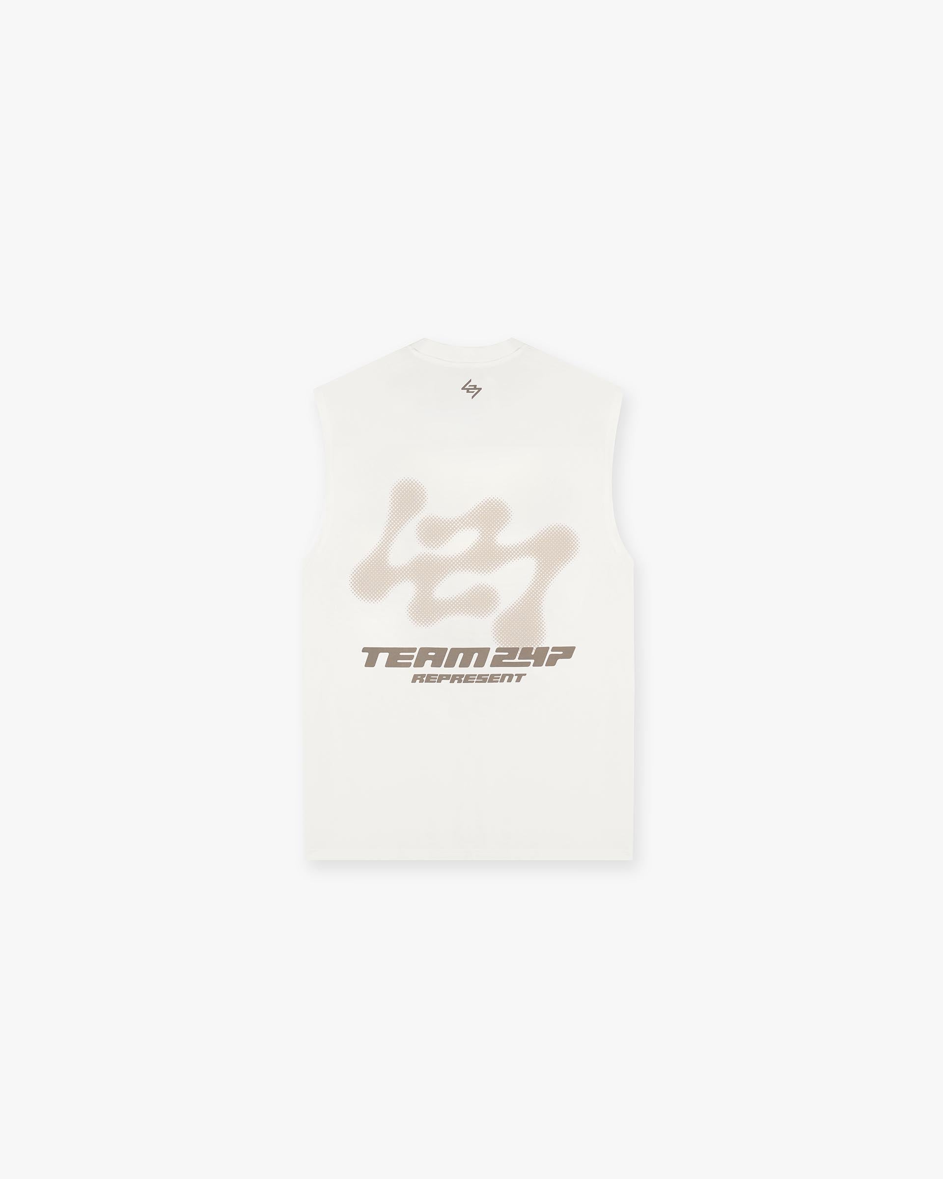 Back product image of a mens white tank top on a plain white background | 247 Future Terrains Oversized Tank in Flat White | Oversized tank with breathable Drirelease fabric | 247 T-Shirts | Represent Clo