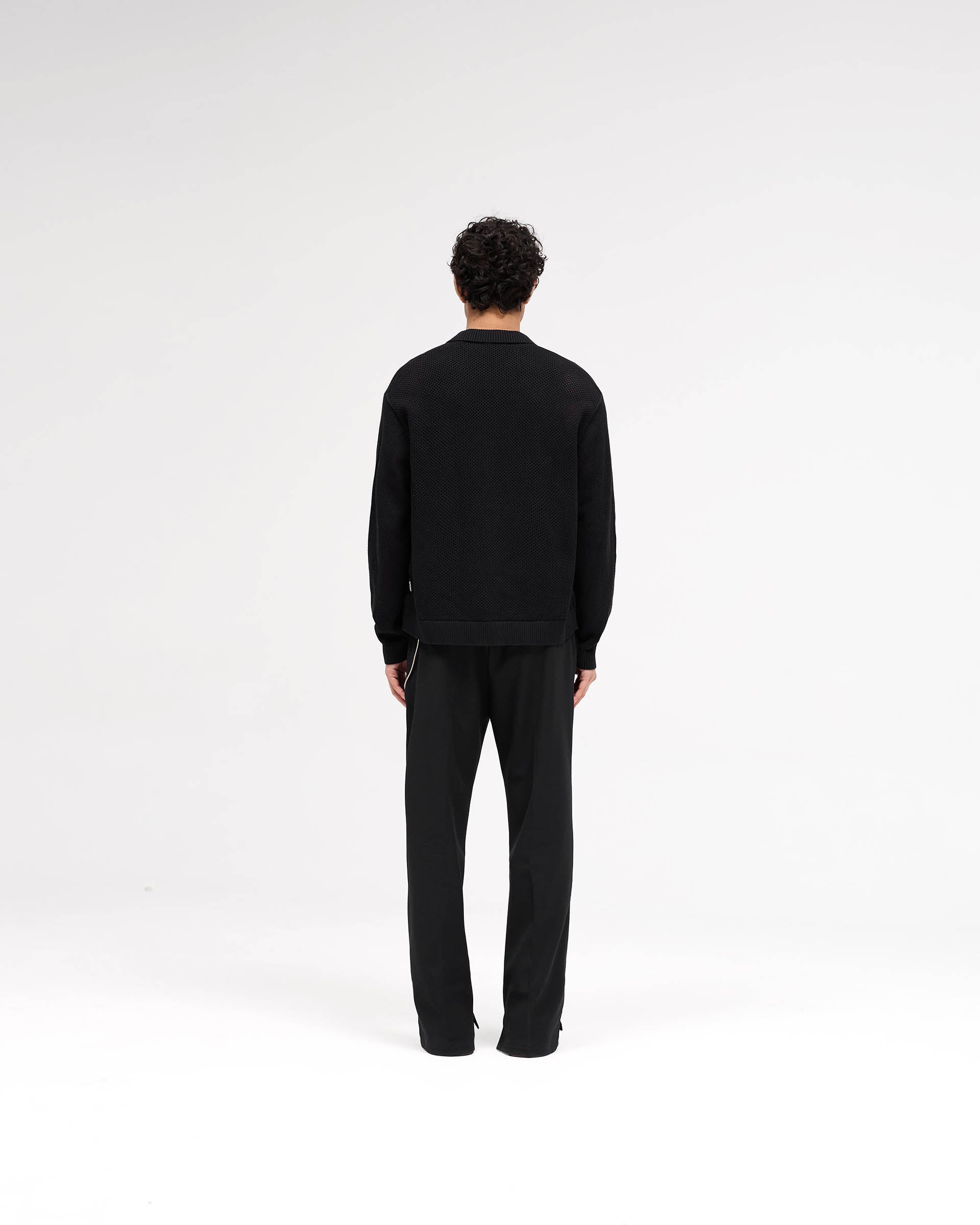 Long Sleeve Mesh Knit Shirt - Jet Black