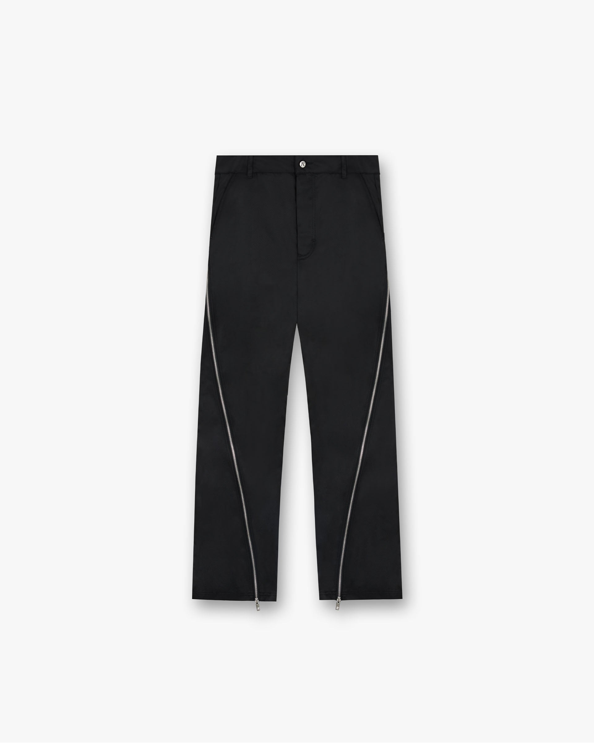 Front product image of mens black pants on a plain white background | Zip Panel Pant in Jet Black | Pants with zip detailing | FW24 Pants | Represent Clo