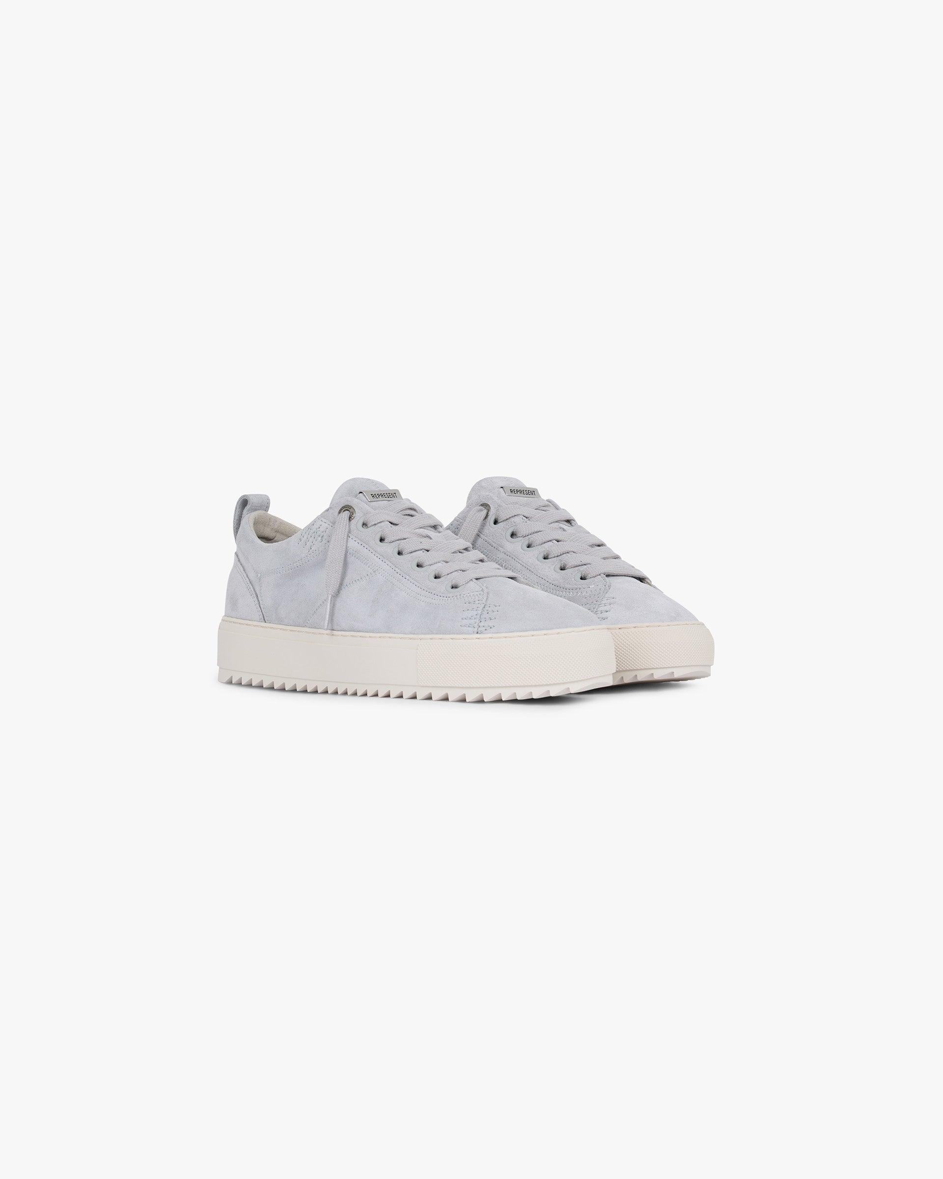Back product image of mens grey footwear on a plain white background | Alpha 2.0 in Light Grey | Suede footwear with padded collar | PRE SS25 Footwear | Represent Clo