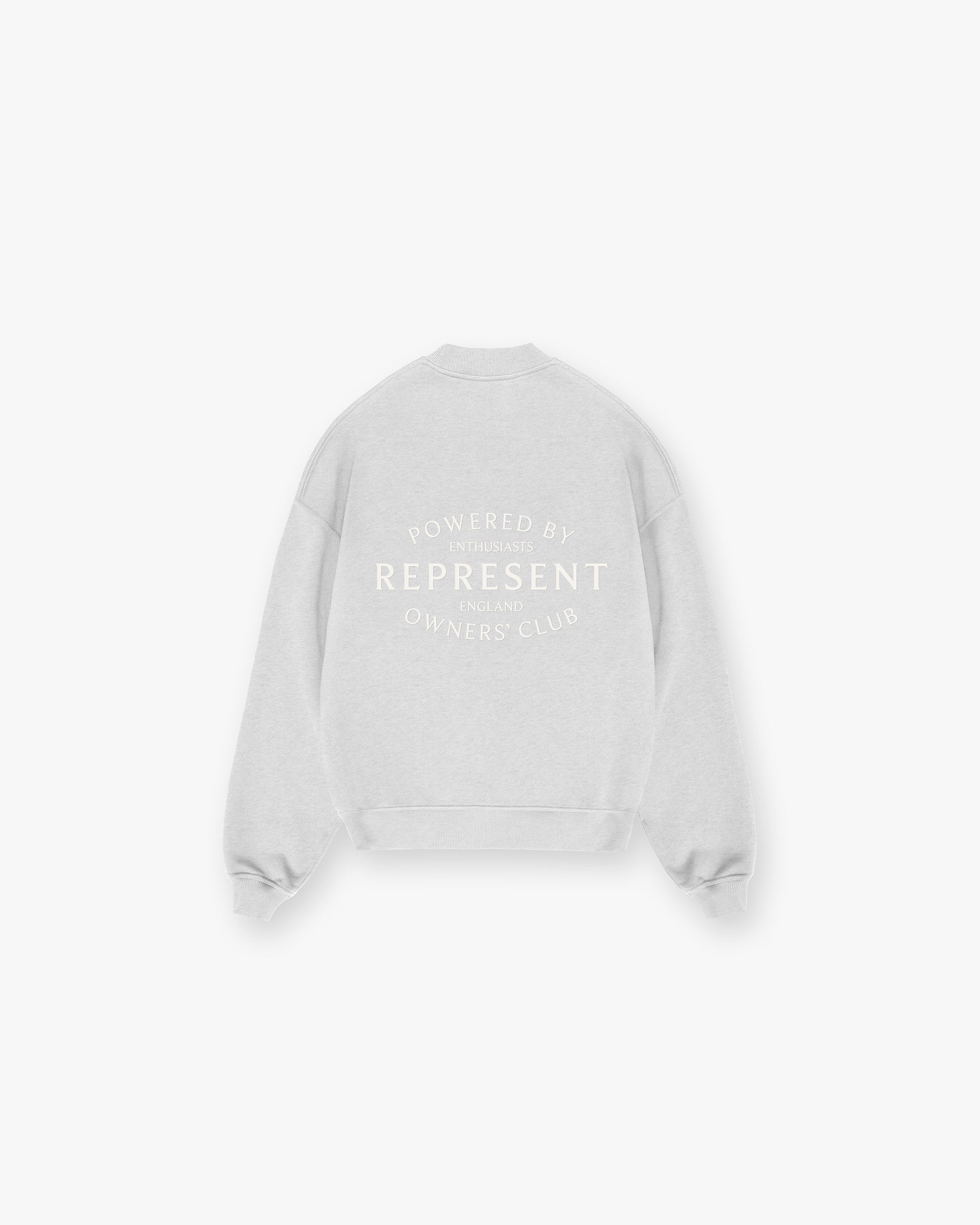 Front product image of a mens grey sweater on a plain white background | Owners Club Stamp Sweater in Ash Grey | Crew neck sweater | Owners Club Sweaters | Represent Clo