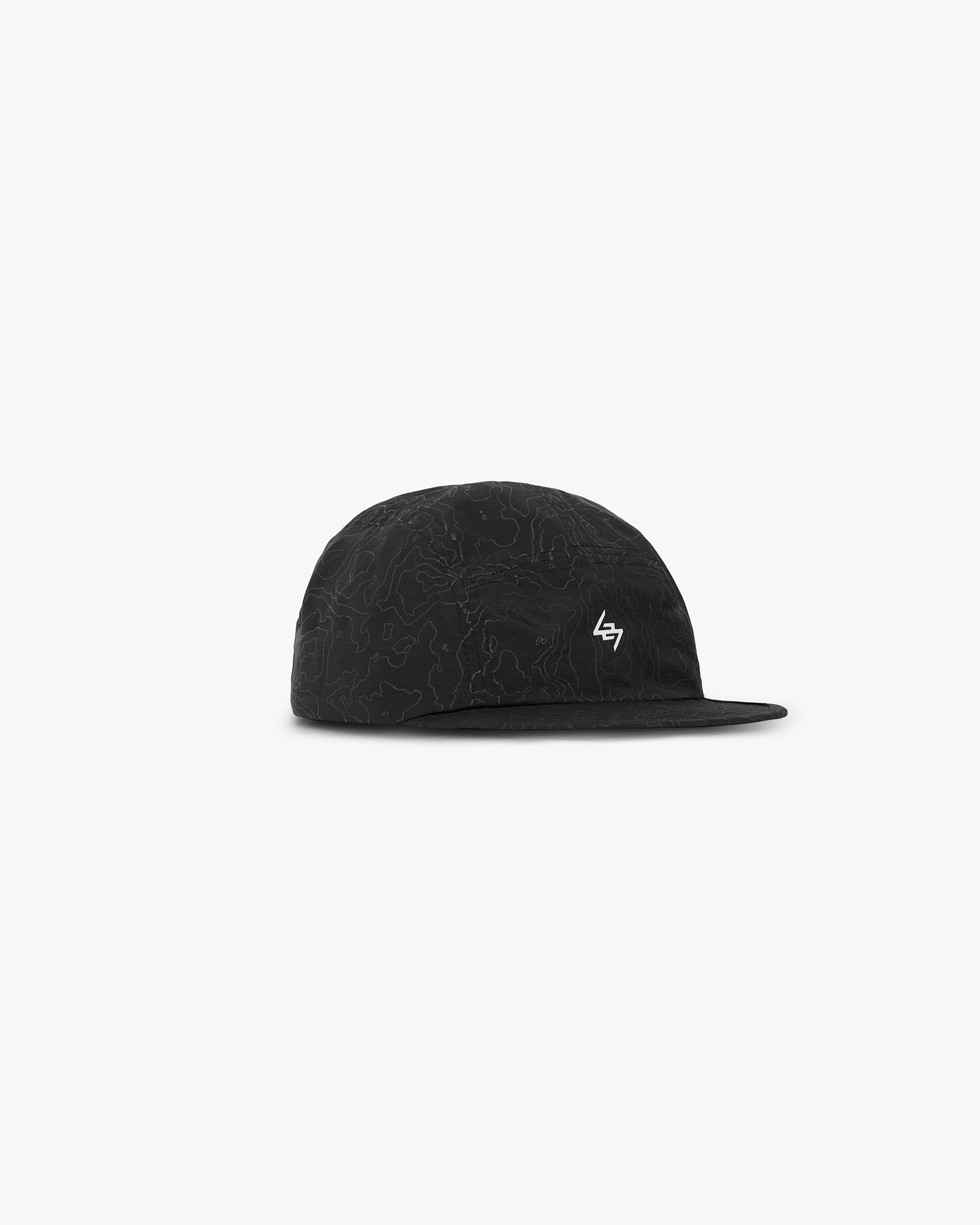 Front product image of a mens black cap on a plain white background | 247 Contour Run Cap in Black | Lightweight jersey cap | 247 Accessories | Represent Clo