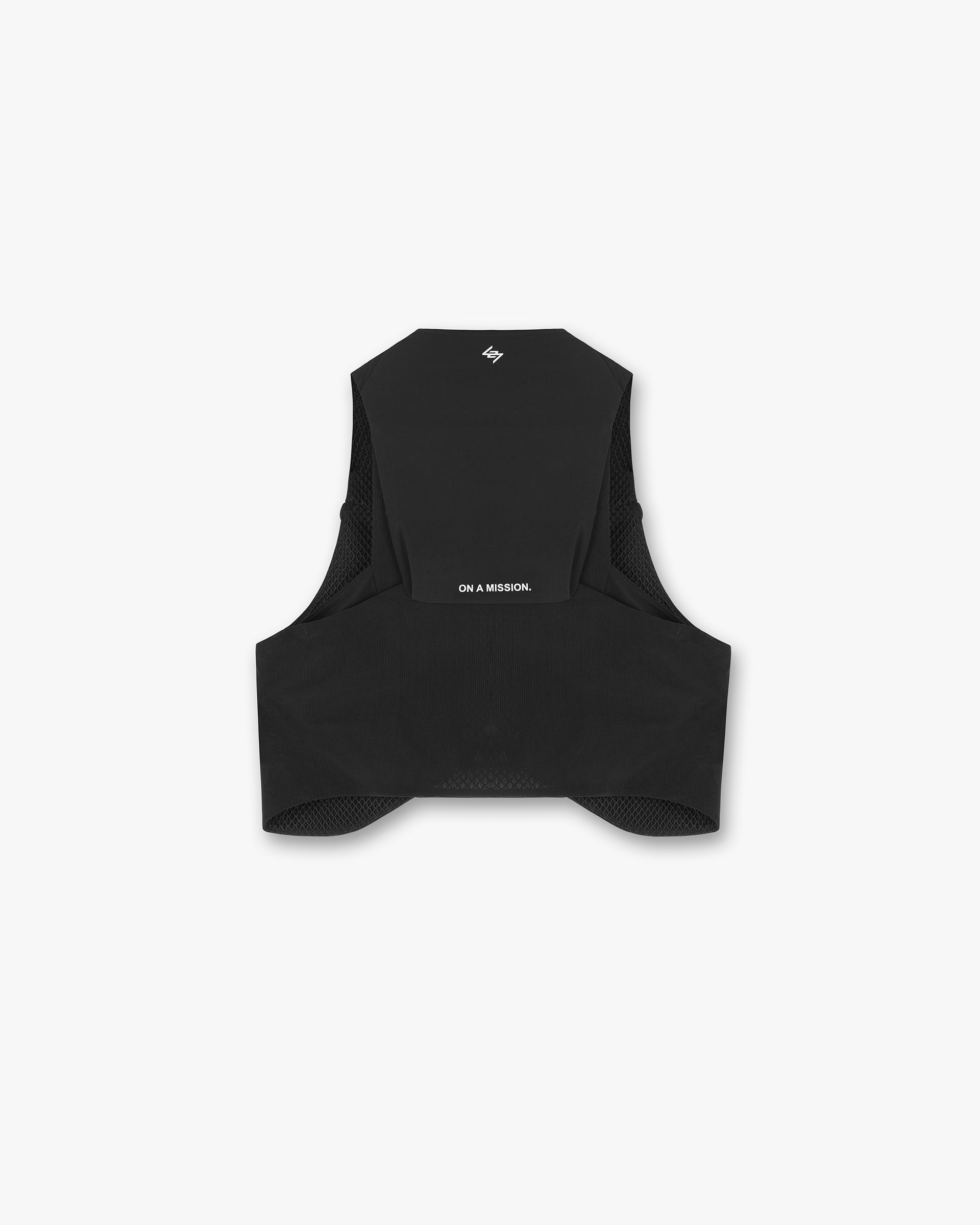 Back product image of a mens black chest rig on a plain white background | Team 247 Chest Rig in Black | Accessories with mesh construction and magnetic buckles | 247 Accessories | Represent Clo