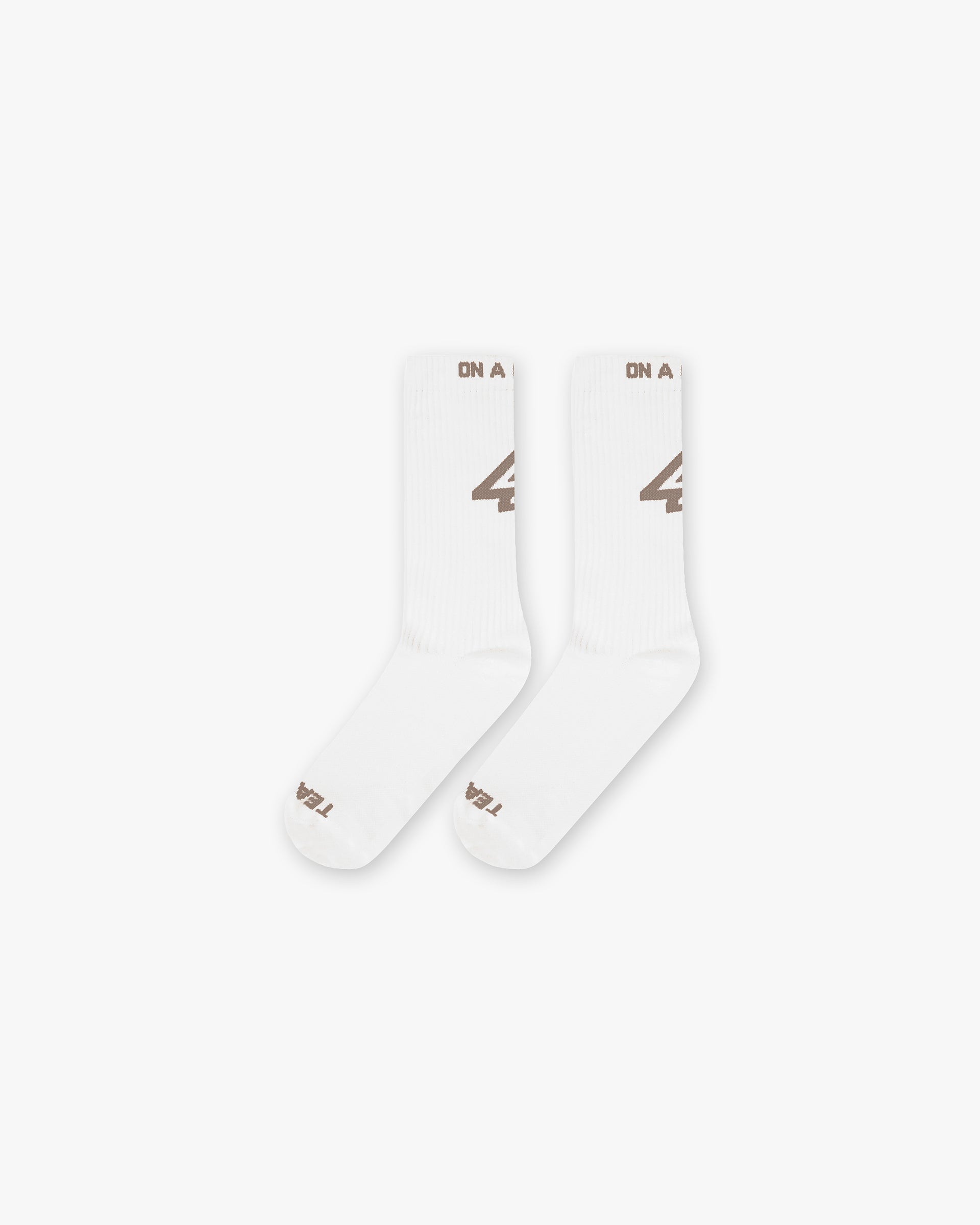 Back product image of mens white socks on a plain white background | 247 Logo Socks in Flat White | White training socks with 247 logo detailing | 247 Accessories | Represent Clo