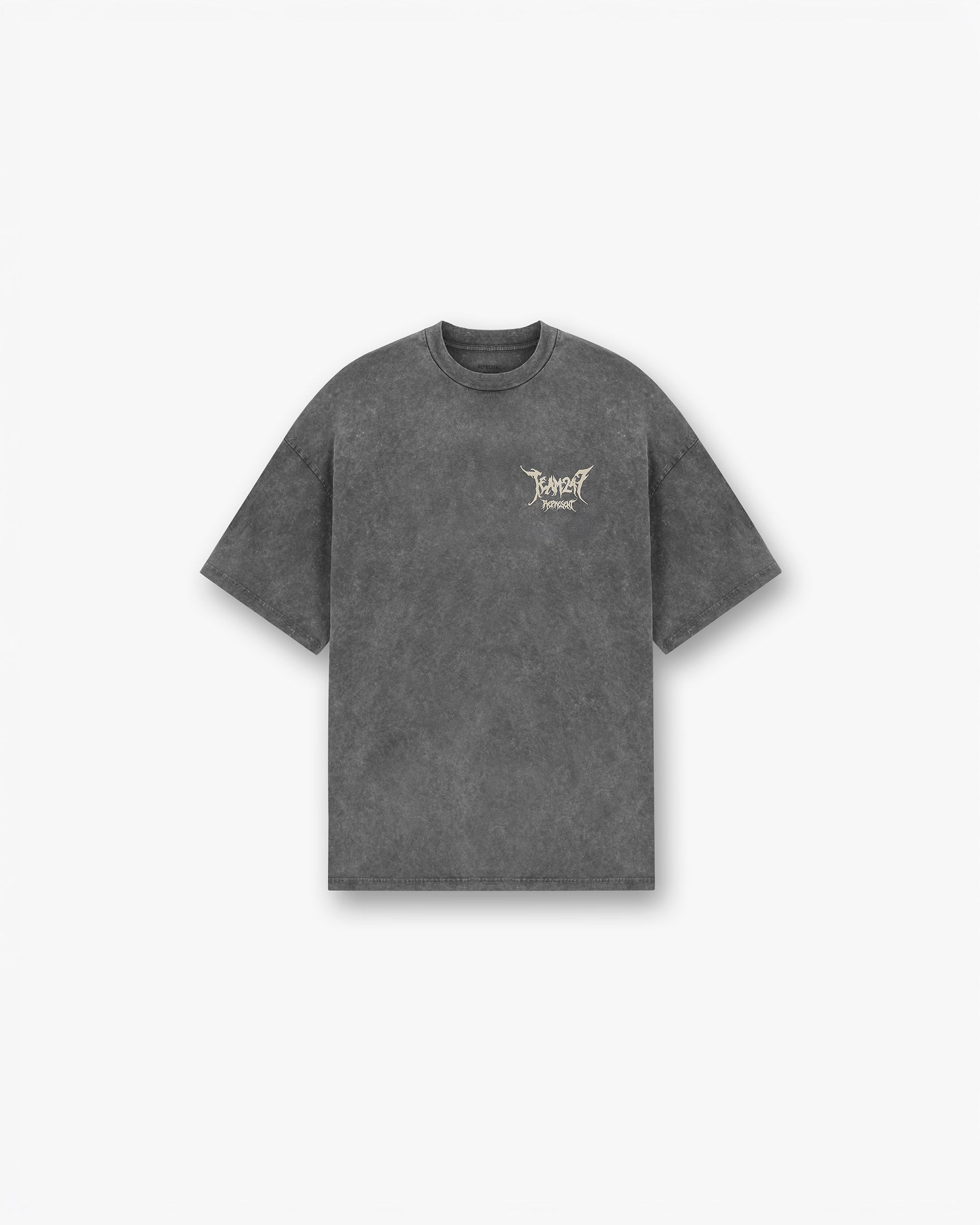 Front product image of a mens grey t-shirt on a plain white background | Team 247 X END Oversized T-Shirt in Washed Grey | Oversized t-shirt in storm colourway | 247 T-Shirts | Represent Clo