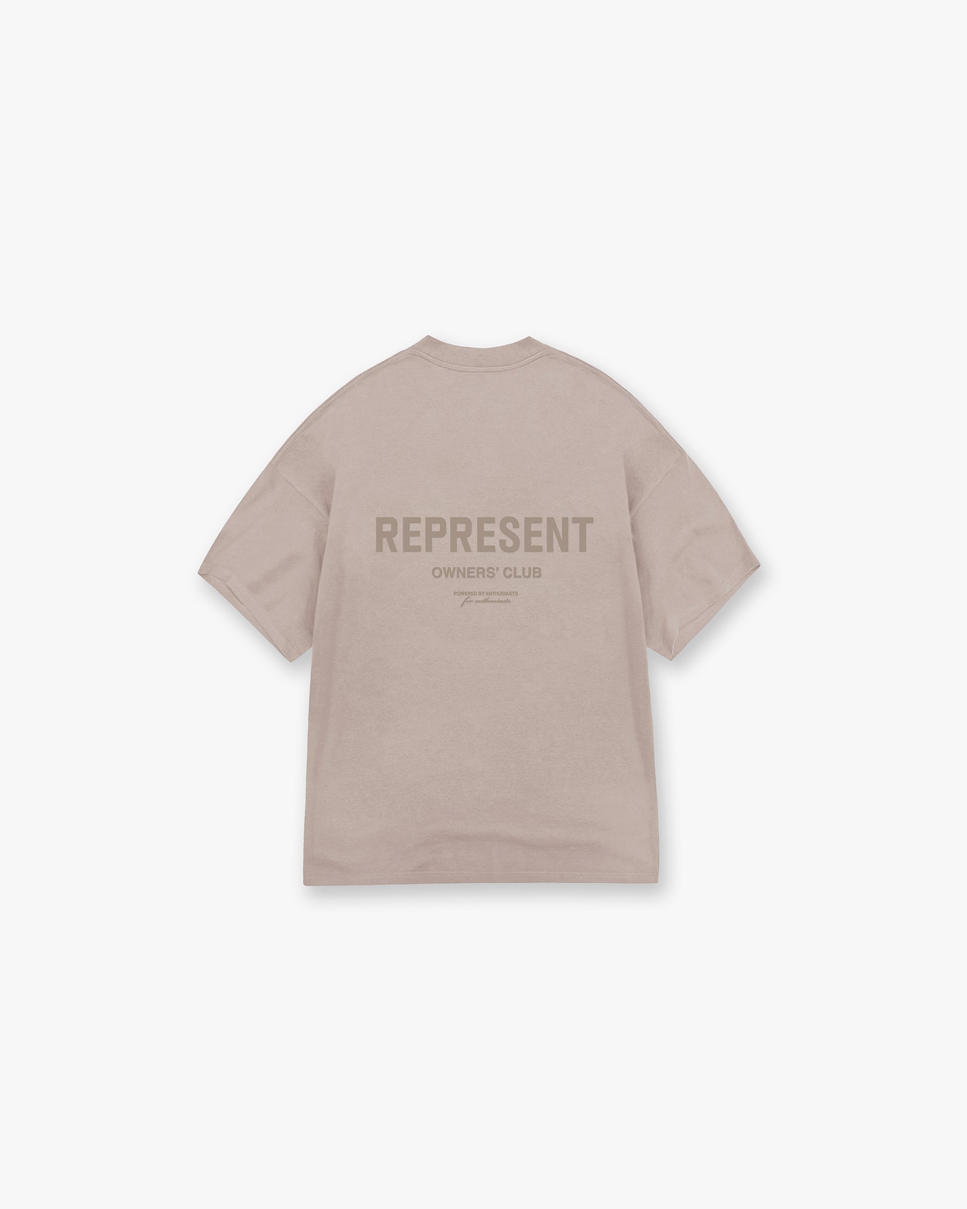 Front product image of a mens mushroom t-shirt on a plain white background | Represent Owners Club T-Shirt in Mushroom | Relaxed fit t-shirt | Owners Club T-Shirts | Represent Clo